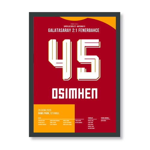 Osimhen Gala Poster – 2:1 im Derby gegen Fener, schwarzer Rahmen