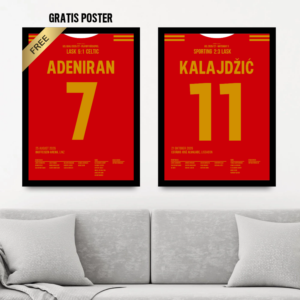 UCL LASK 2026 1+1 Set – zwei Poster im schwarzen Rahmen im Wohnzimmer