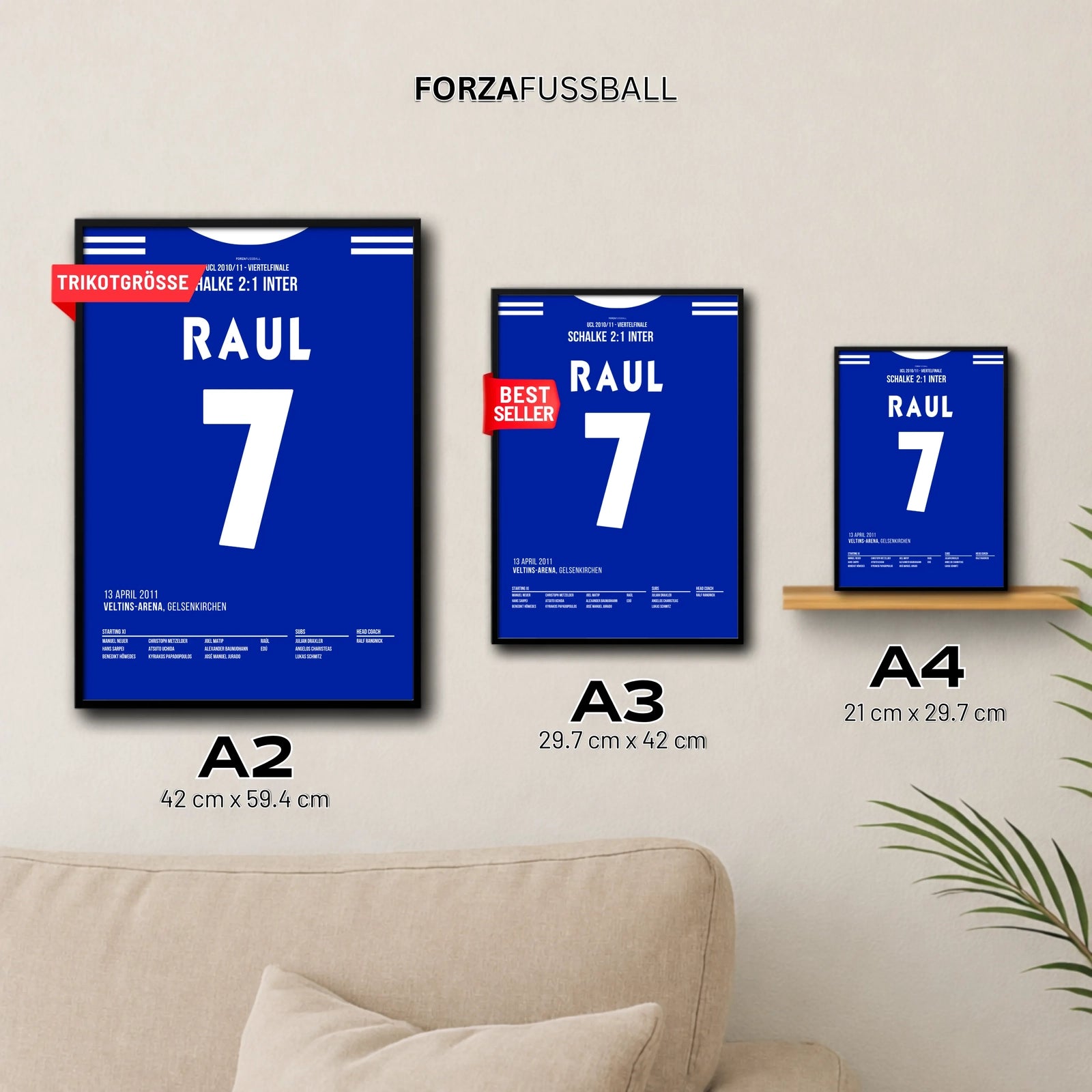 Raul und Schalke werfen Titelverteidiger Inter aus der UCL Fußball Poster mit Rahmen