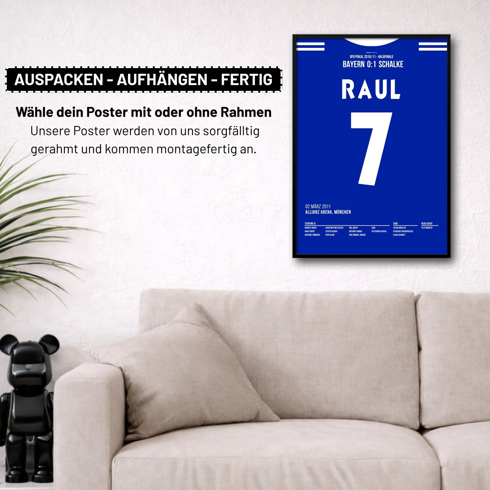 Raul köpft Schalke gegen die Bayern ins Pokalfinale 2011 Fußball Poster mit Rahmen