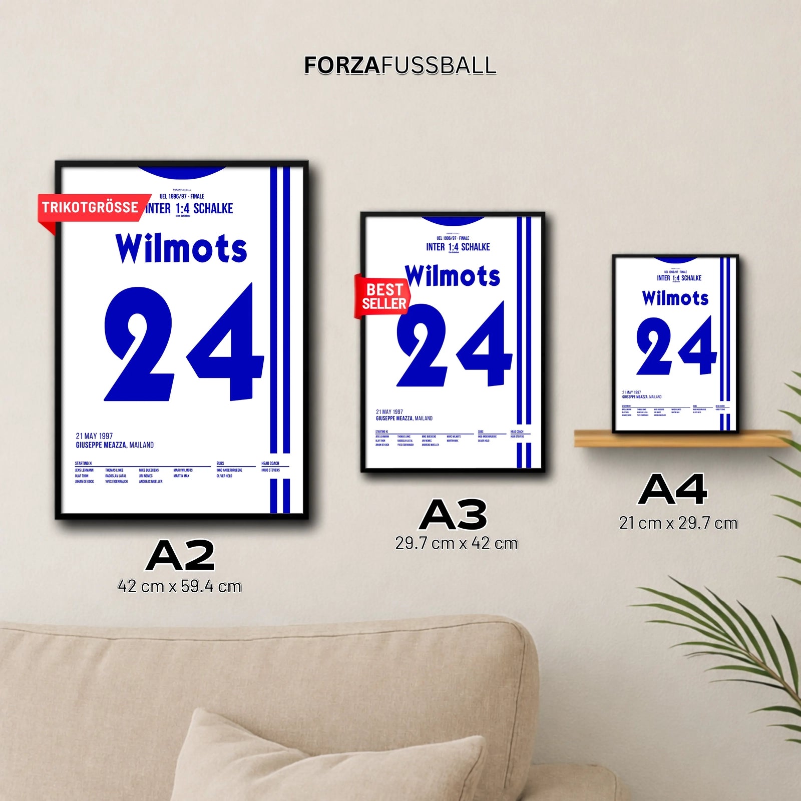 Schalke's Eurofighter gewinnen den Uefa Cup 1997 Fußball Poster mit Rahmen