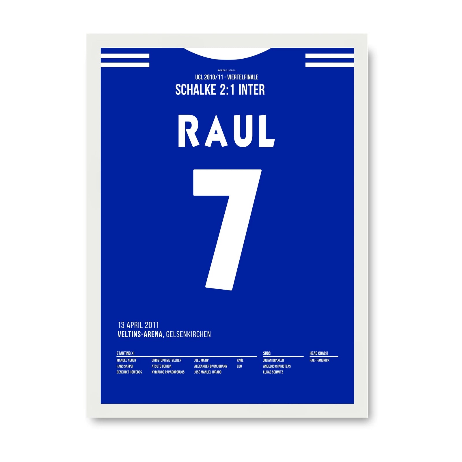 Raul und Schalke werfen Titelverteidiger Inter aus der UCL Fußball Poster mit Rahmen