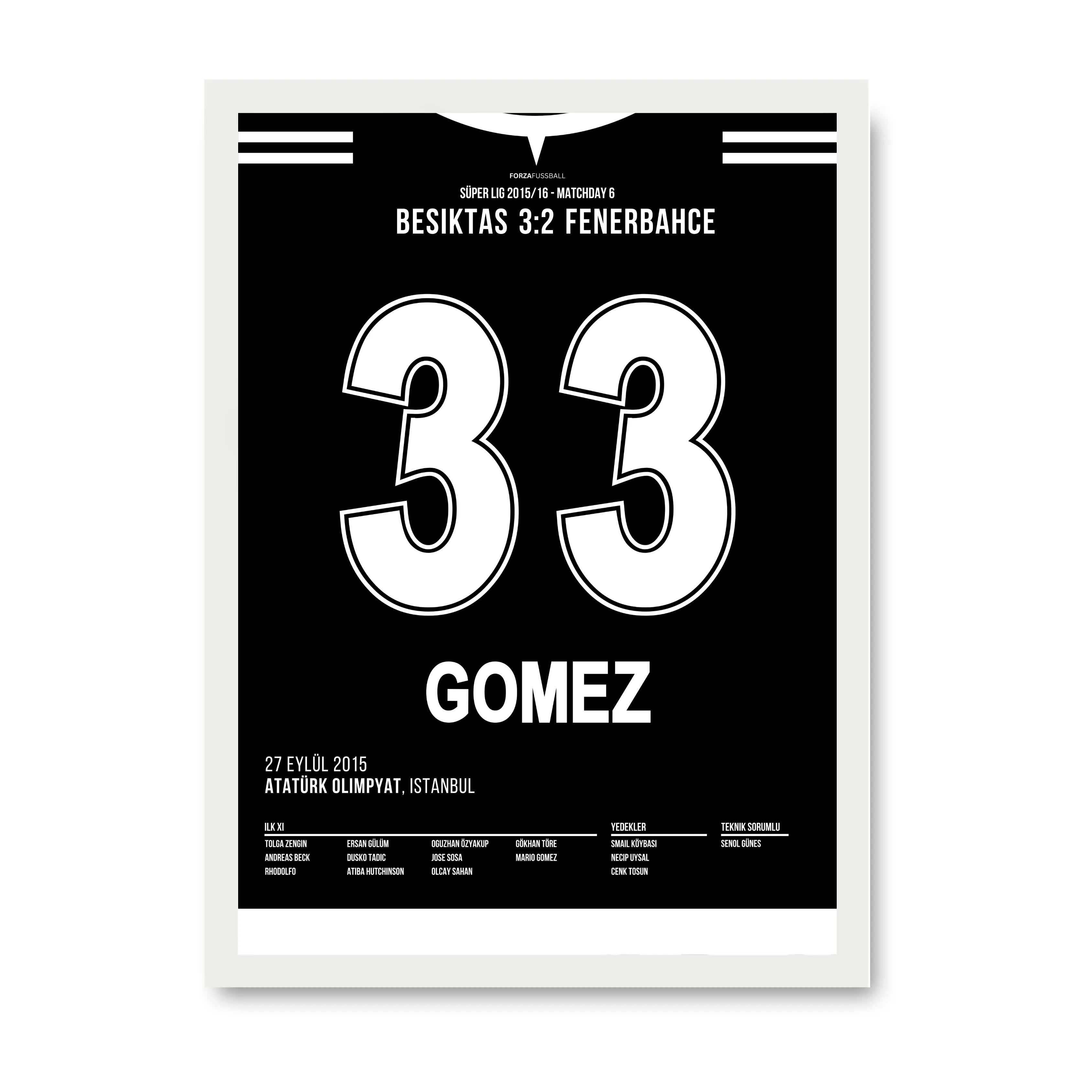 Gomez mit Doppelback gegen Fener in BJKs Meistersaison Fußball Poster mit Rahmen