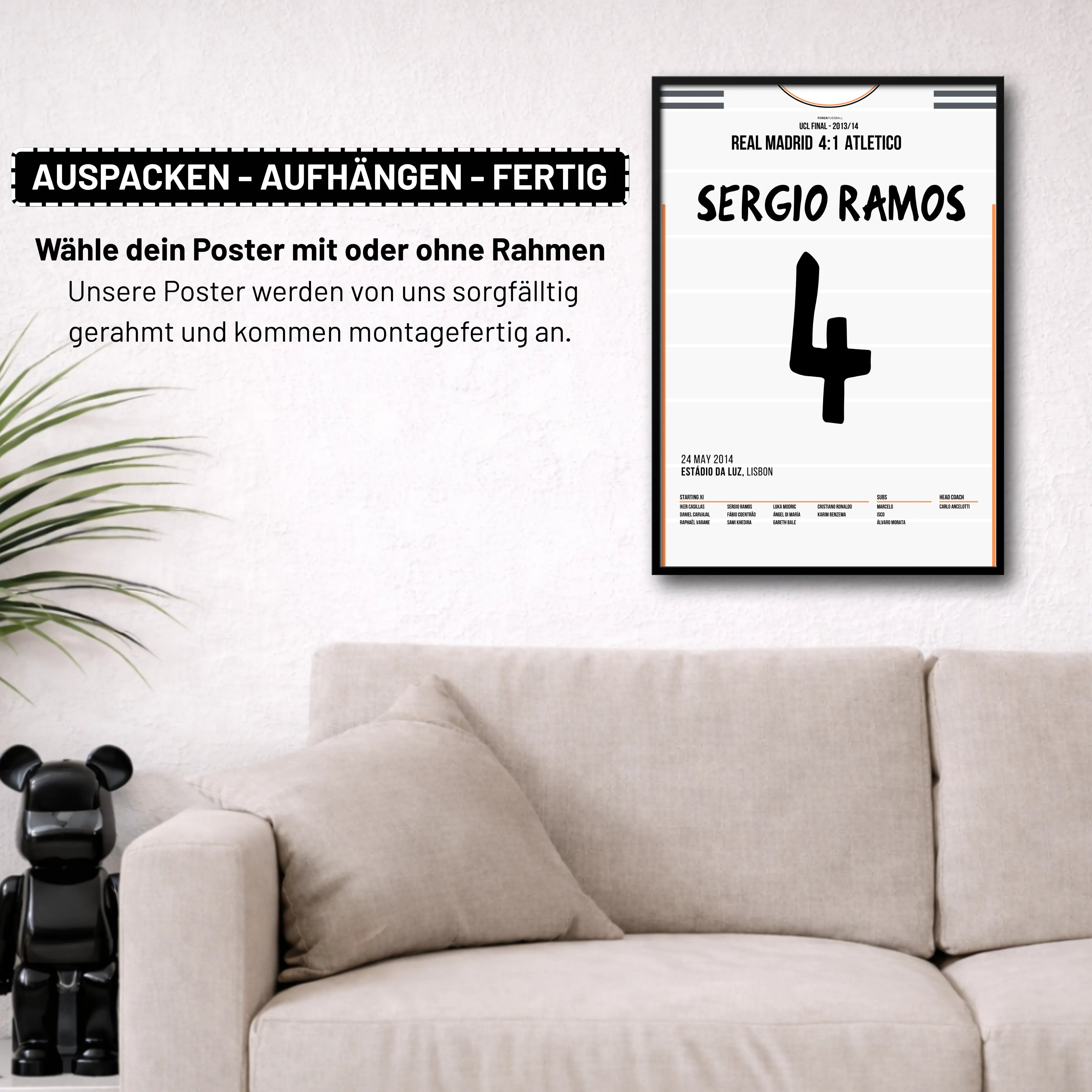 Ramos rettet Real gegen Atletico in letzter Sekunde per Kopfballtor Fußball Poster mit Rahmen