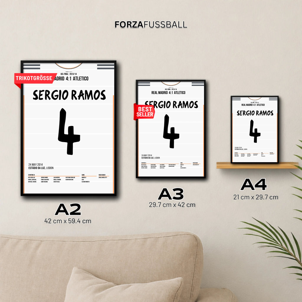Ramos rettet Real gegen Atletico in letzter Sekunde per Kopfballtor Fußball Poster mit Rahmen
