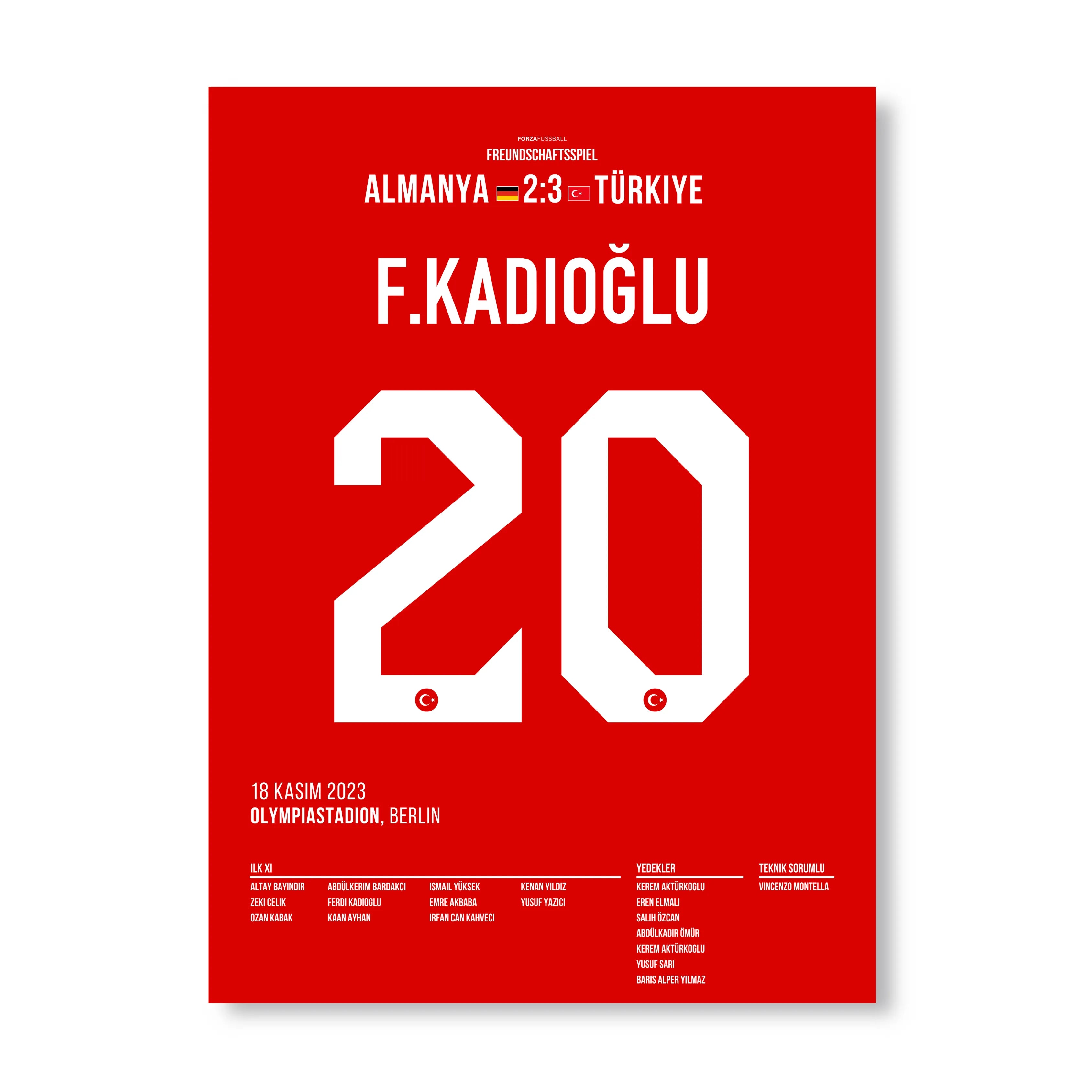 Ferdi´s Ausgleichtreffer gegen Deutschland im Olympiastadion Berlin Fußball Poster mit Rahmen