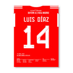 Luis Diaz wirft die Königlichen aus der UCL 25/26 Fußball Poster mit Rahmen