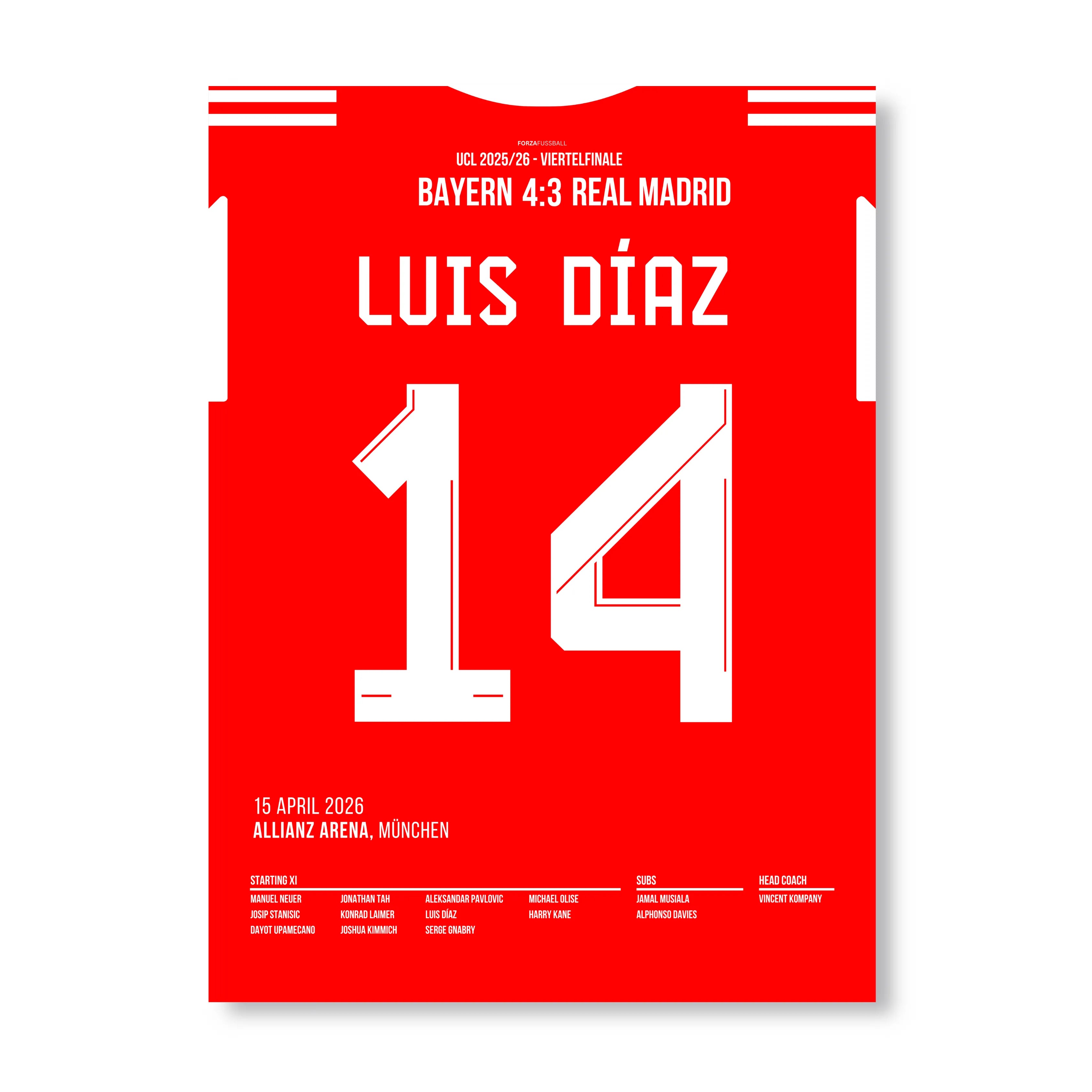 Luis Diaz wirft die Königlichen aus der UCL 25/26 Fußball Poster mit Rahmen