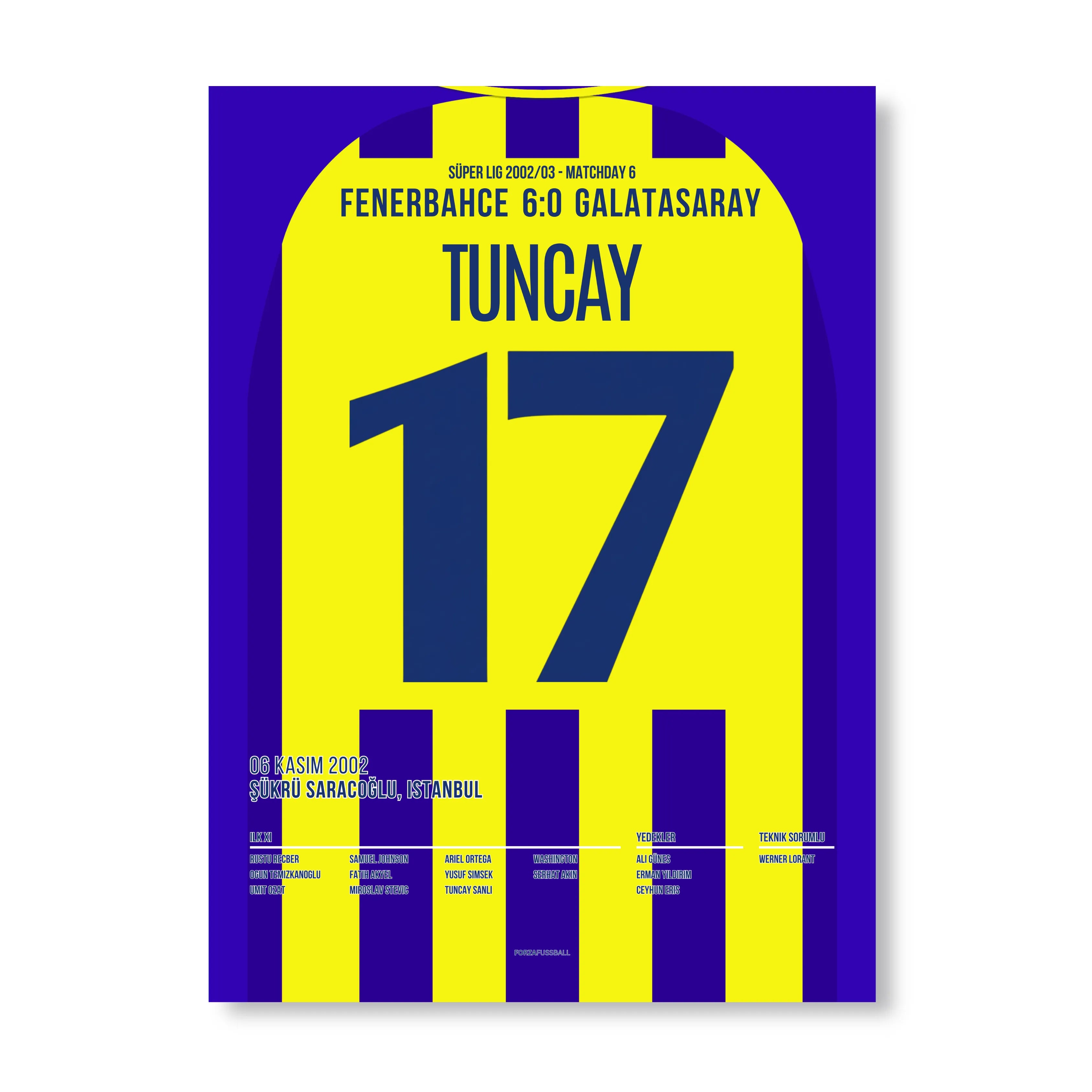Tuncay und Fener schrauben Gala mit 6:0 auseinander Fußball Poster mit Rahmen