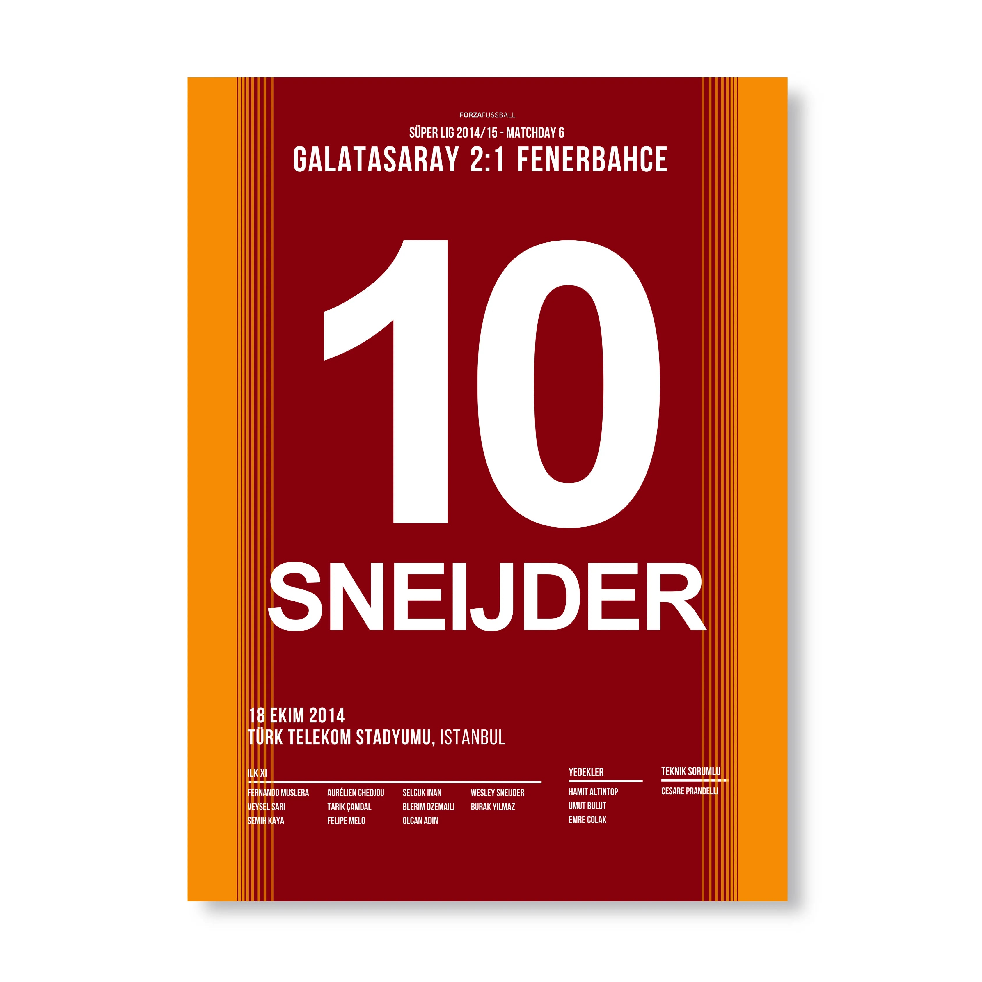 Sneijder schickt Volkan nach rechts und nach links Fußball Poster mit Rahmen