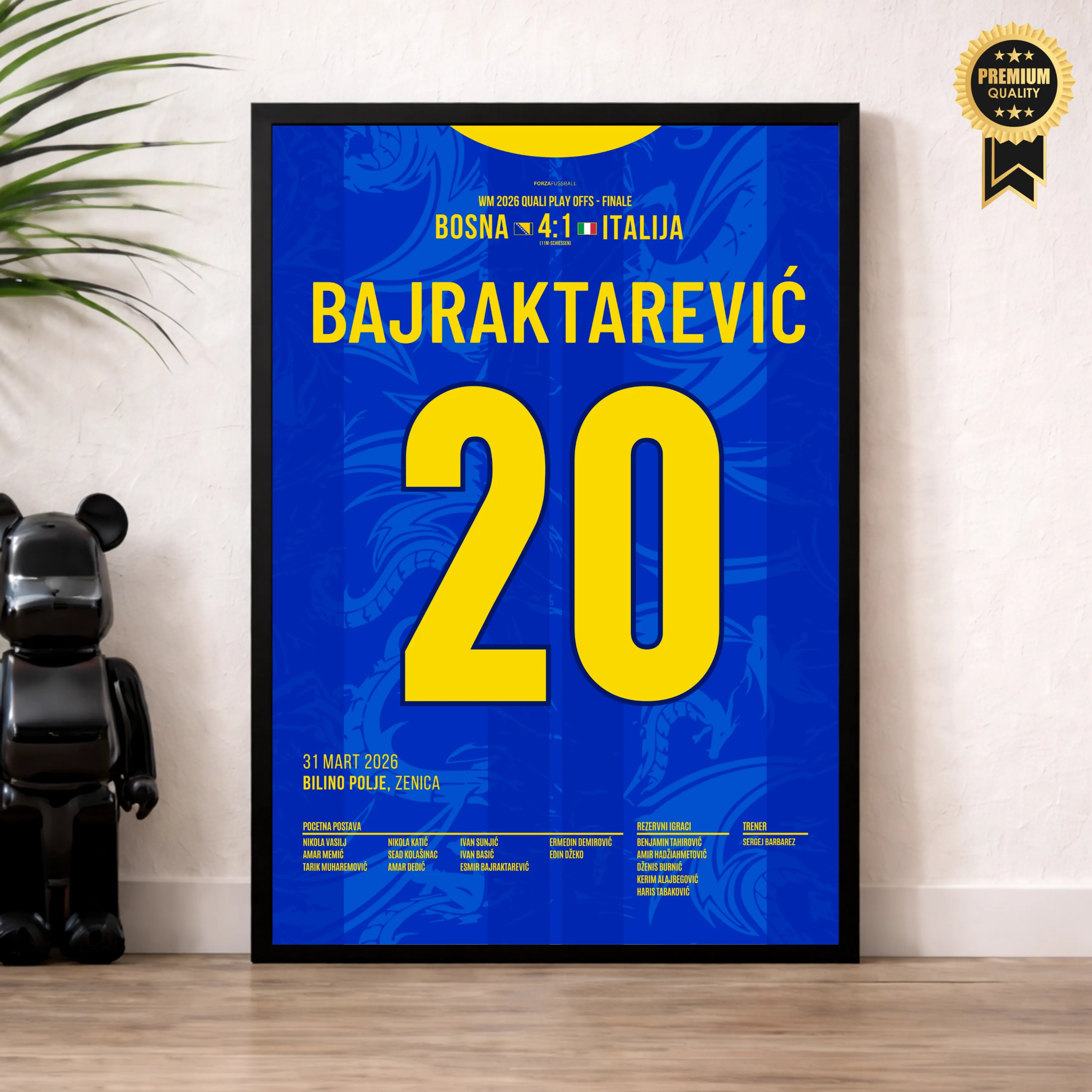 Bajraktarevic verwandelt den letzten 11m zur WM Teilnahme vs Italien Fußball Poster mit Rahmen