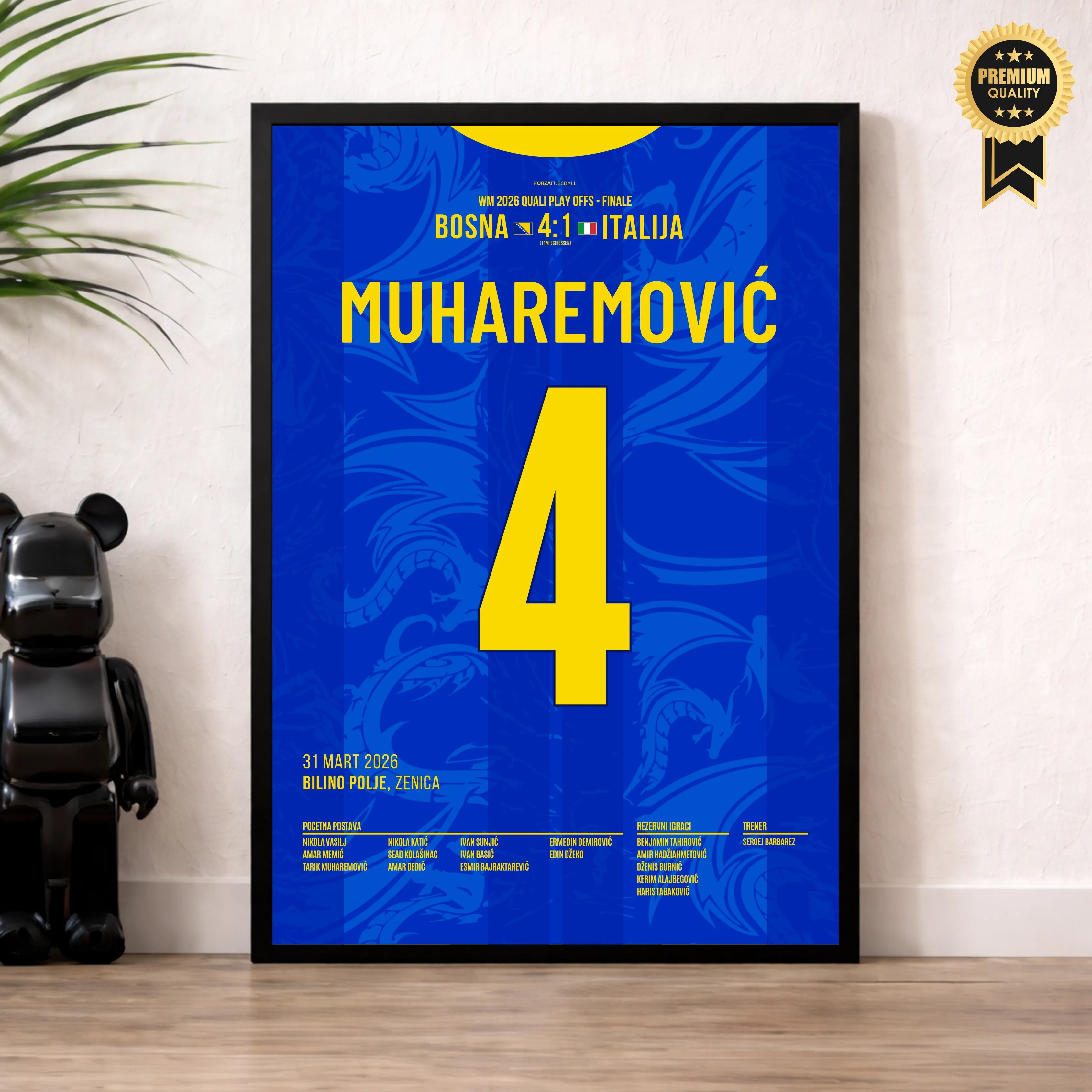 Muharemovic mit einer Monster Performance vs Italien Fußball Poster mit Rahmen