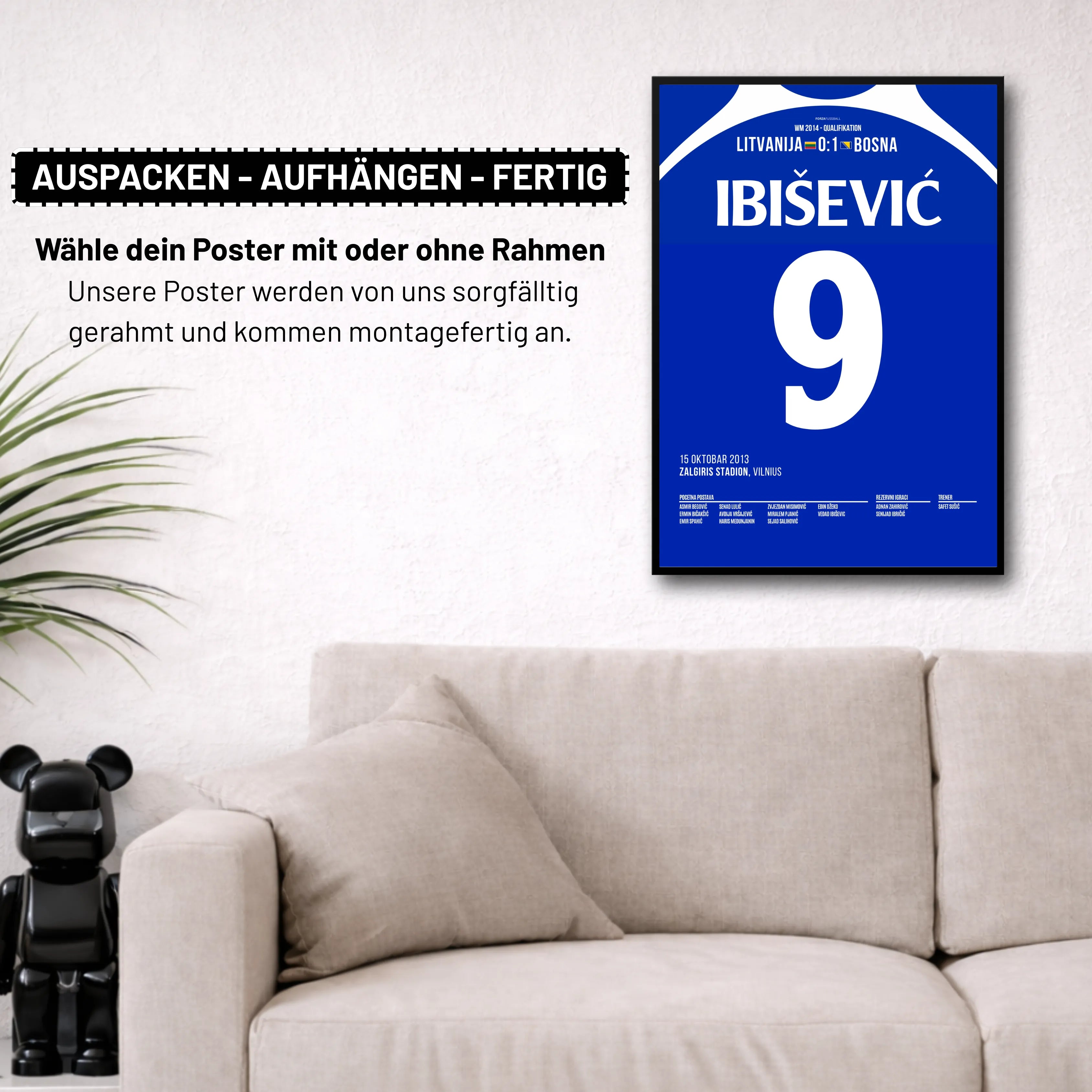 Ibiševic schießt Bosnien zur 1.WM Teilnahme der Geschichte Fußball Poster mit Rahmen