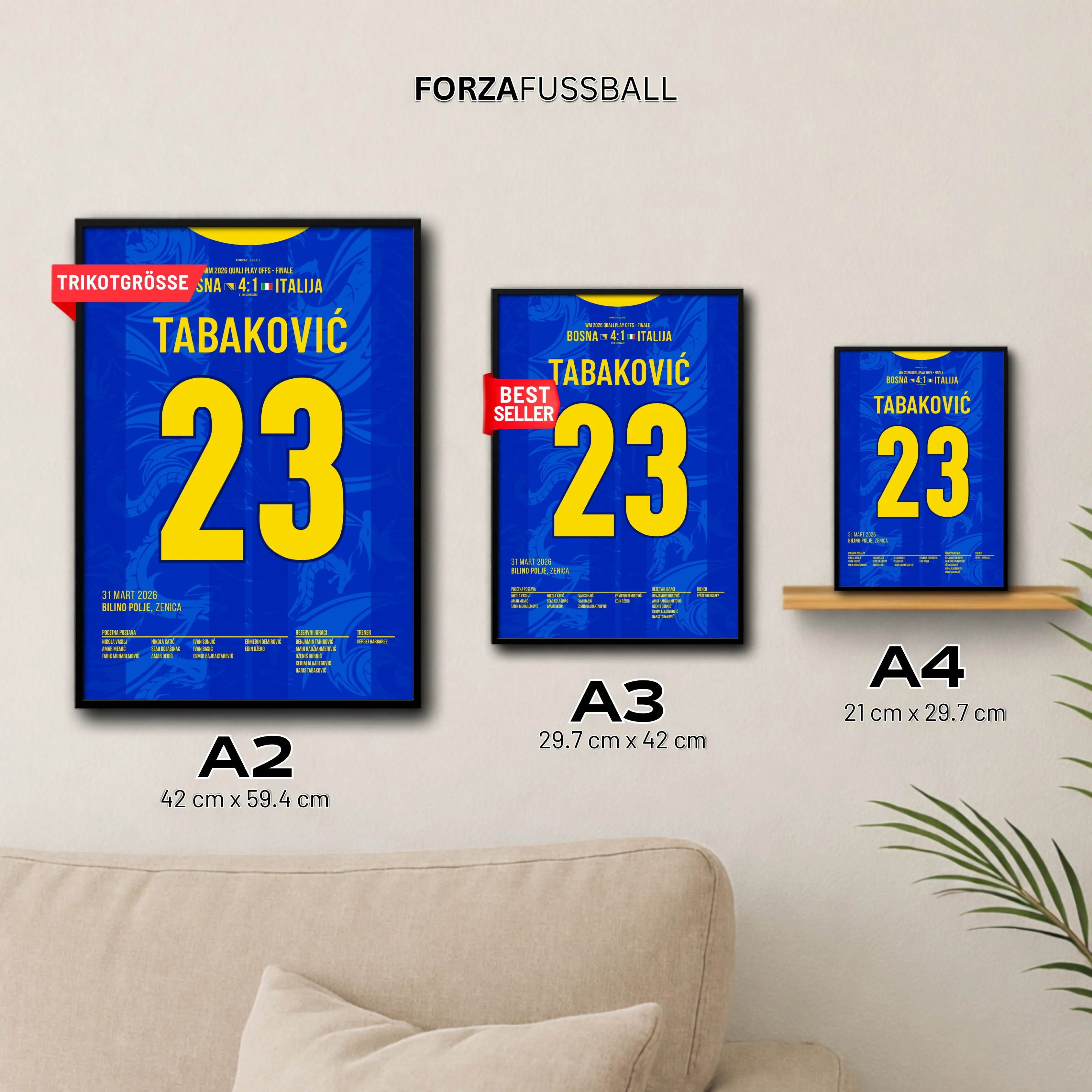 Dzeko X Tabakovic WM 2026 Quali - 1+1 Set Fußball Poster mit Rahmen