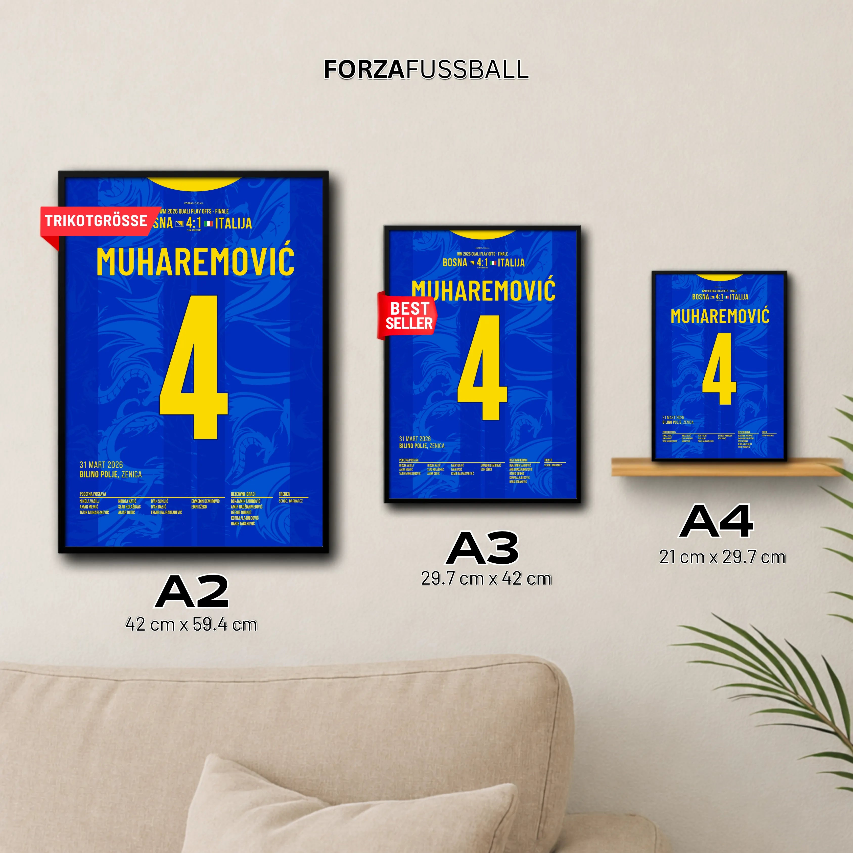 Muharemovic mit einer Monster Performance vs Italien Fußball Poster mit Rahmen