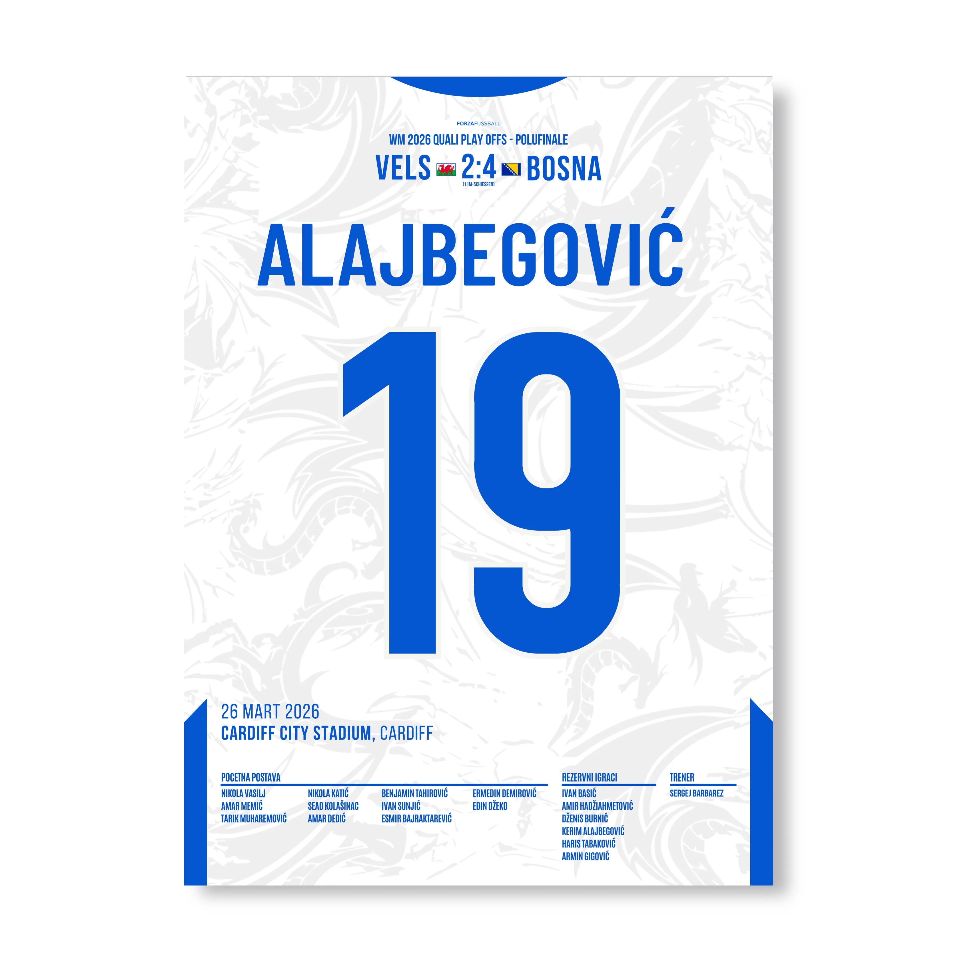 Alajbegovic verwandelt den entscheidenden 11m vs Wales Fußball Poster mit Rahmen