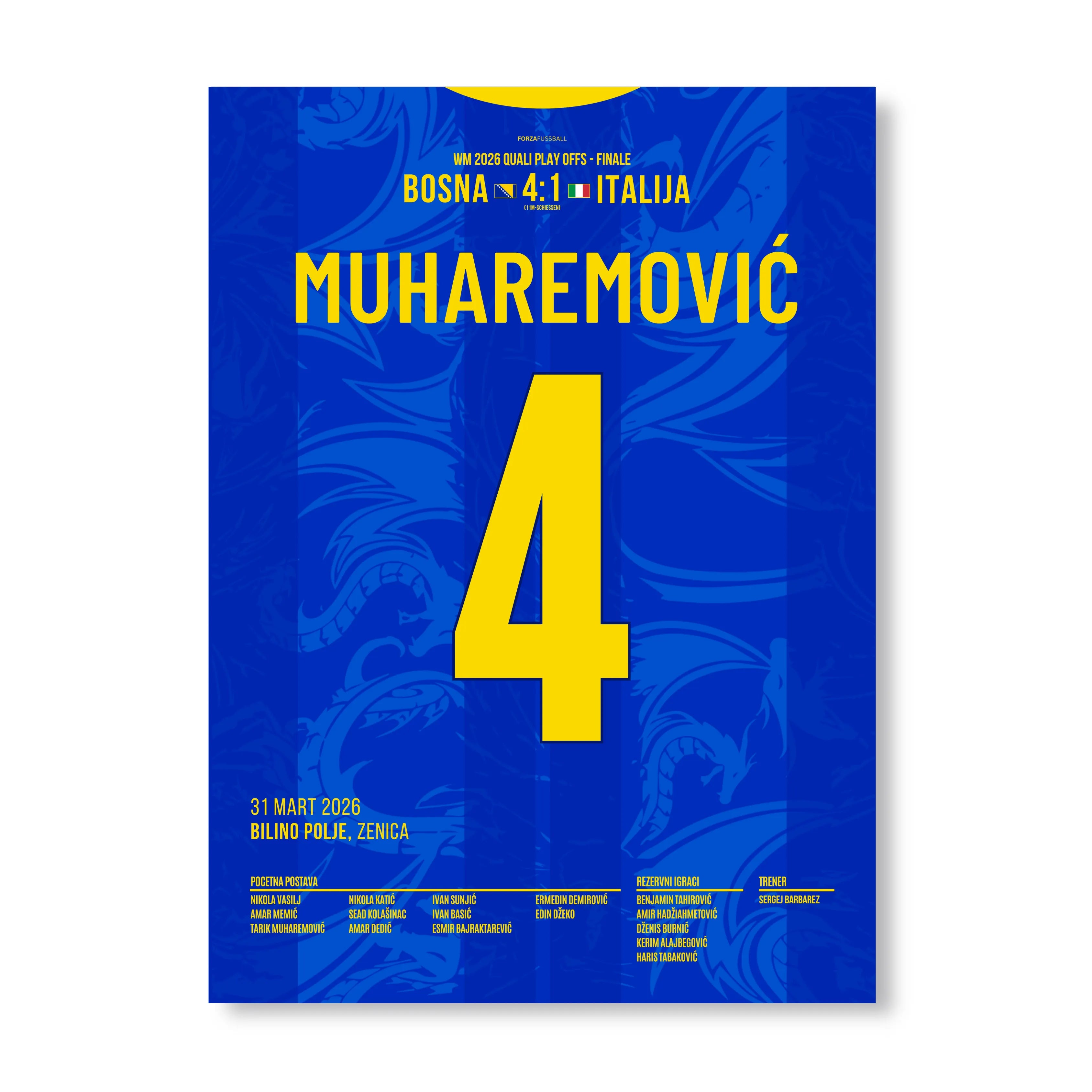 Muharemovic mit einer Monster Performance vs Italien Fußball Poster mit Rahmen