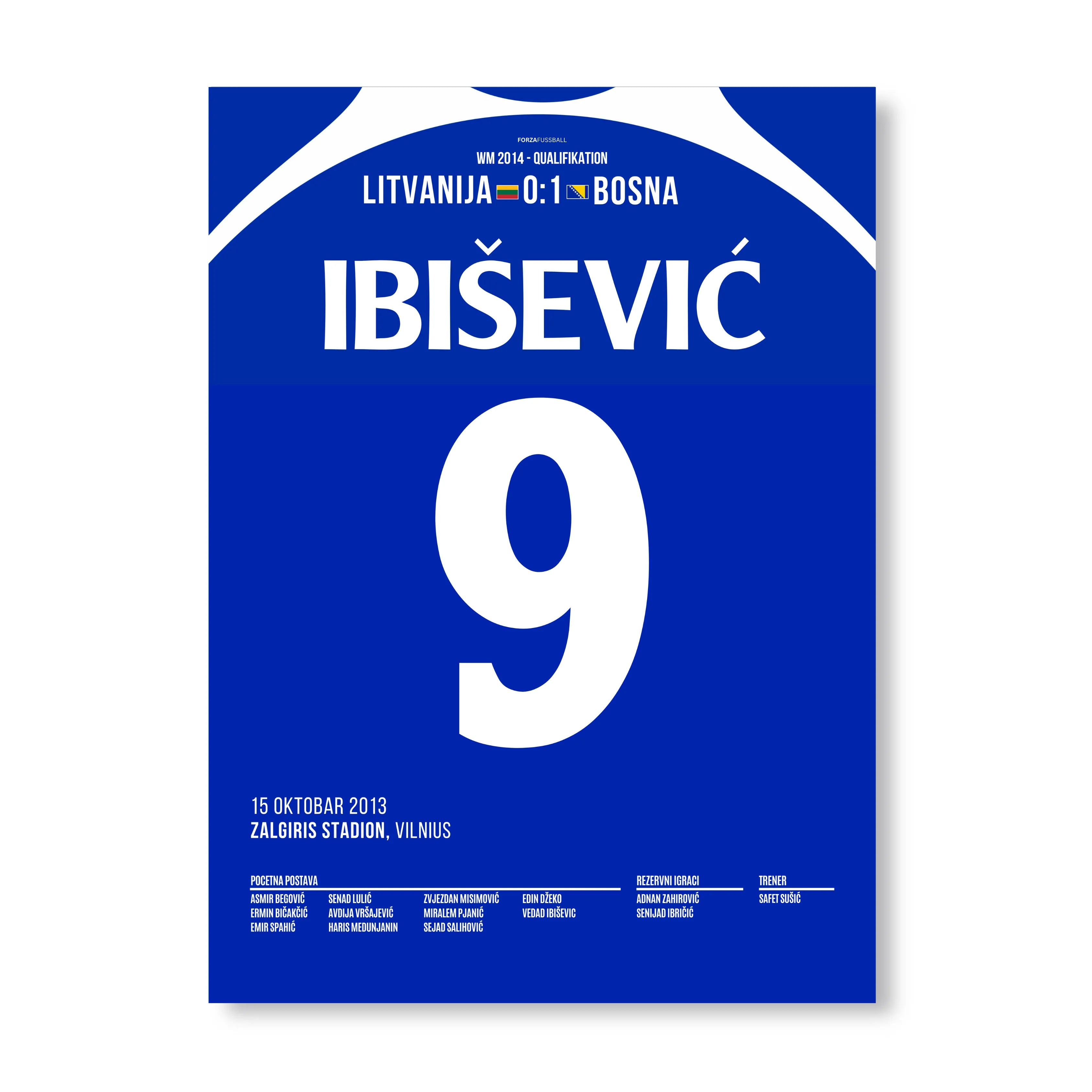 Ibiševic schießt Bosnien zur 1.WM Teilnahme der Geschichte Fußball Poster mit Rahmen