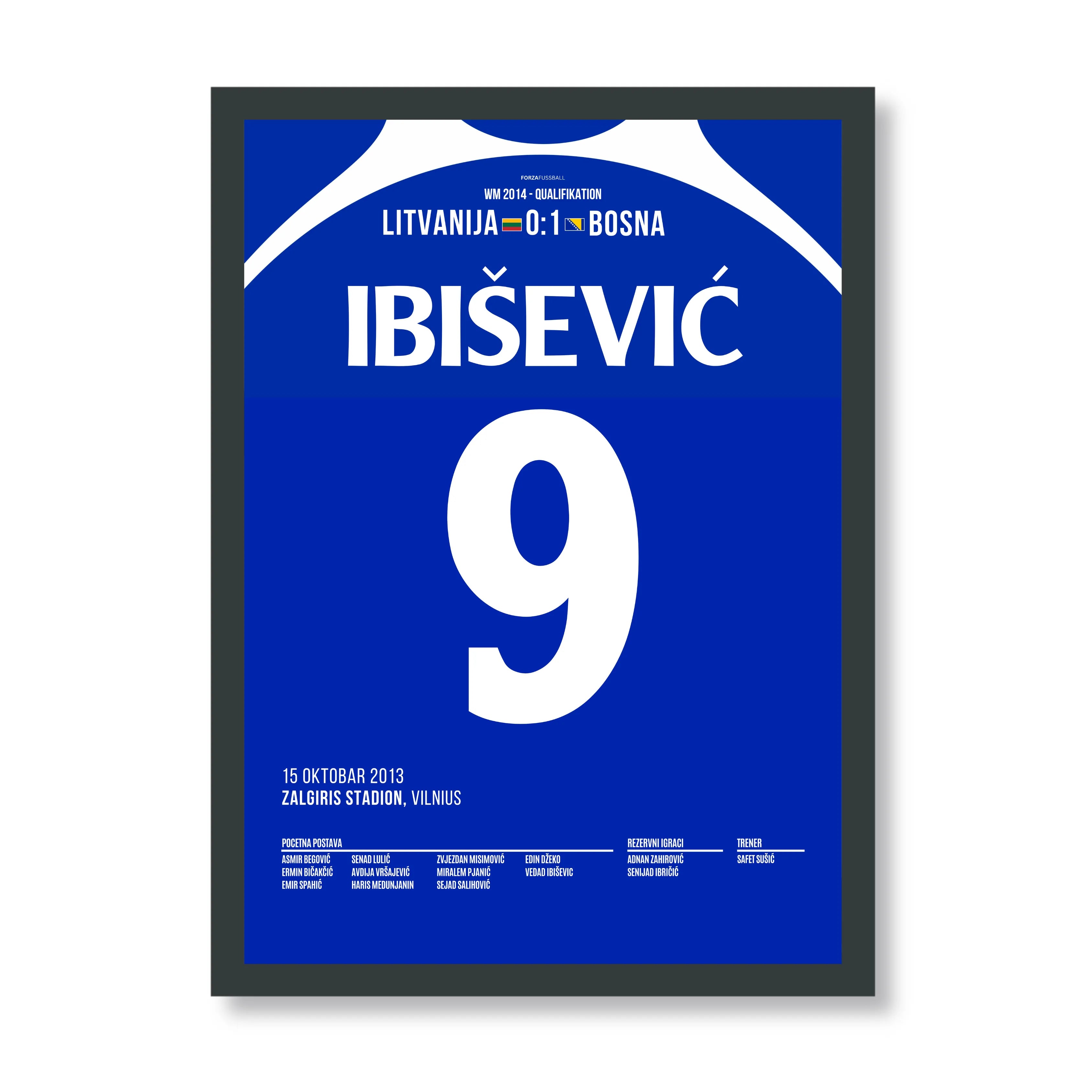 Ibiševic schießt Bosnien zur 1.WM Teilnahme der Geschichte Fußball Poster mit Rahmen