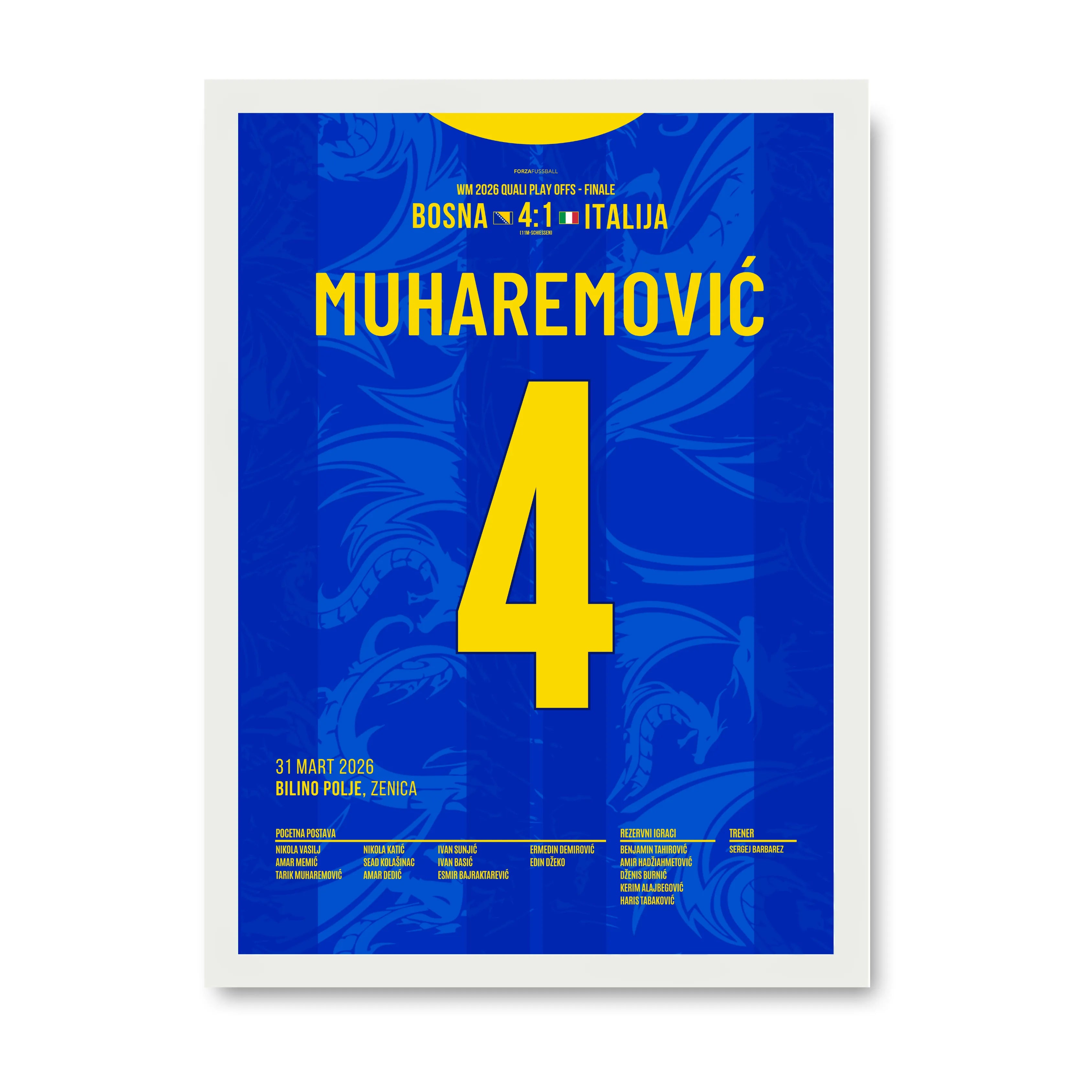 Muharemovic mit einer Monster Performance vs Italien Fußball Poster mit Rahmen
