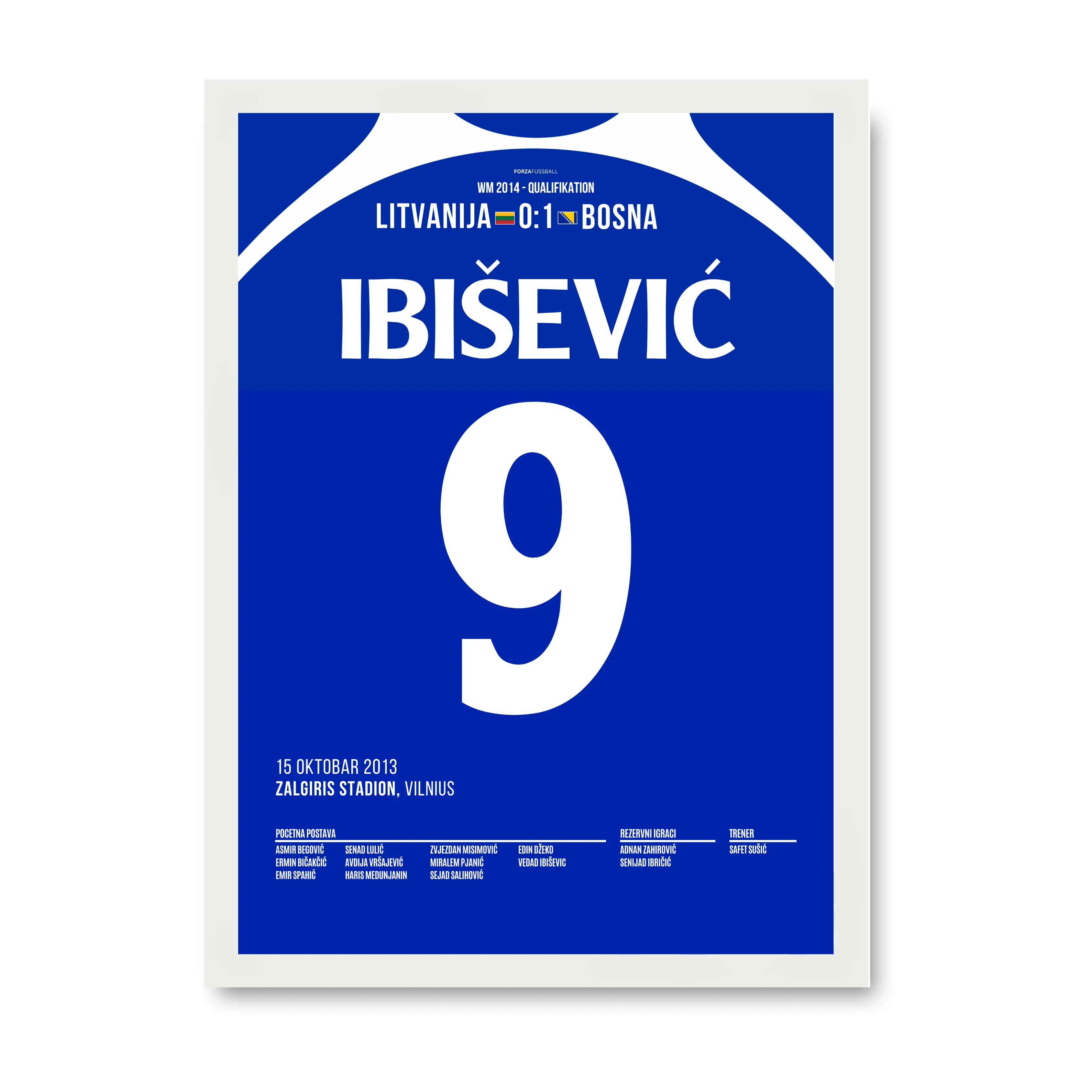 Ibiševic schießt Bosnien zur 1.WM Teilnahme der Geschichte Fußball Poster mit Rahmen