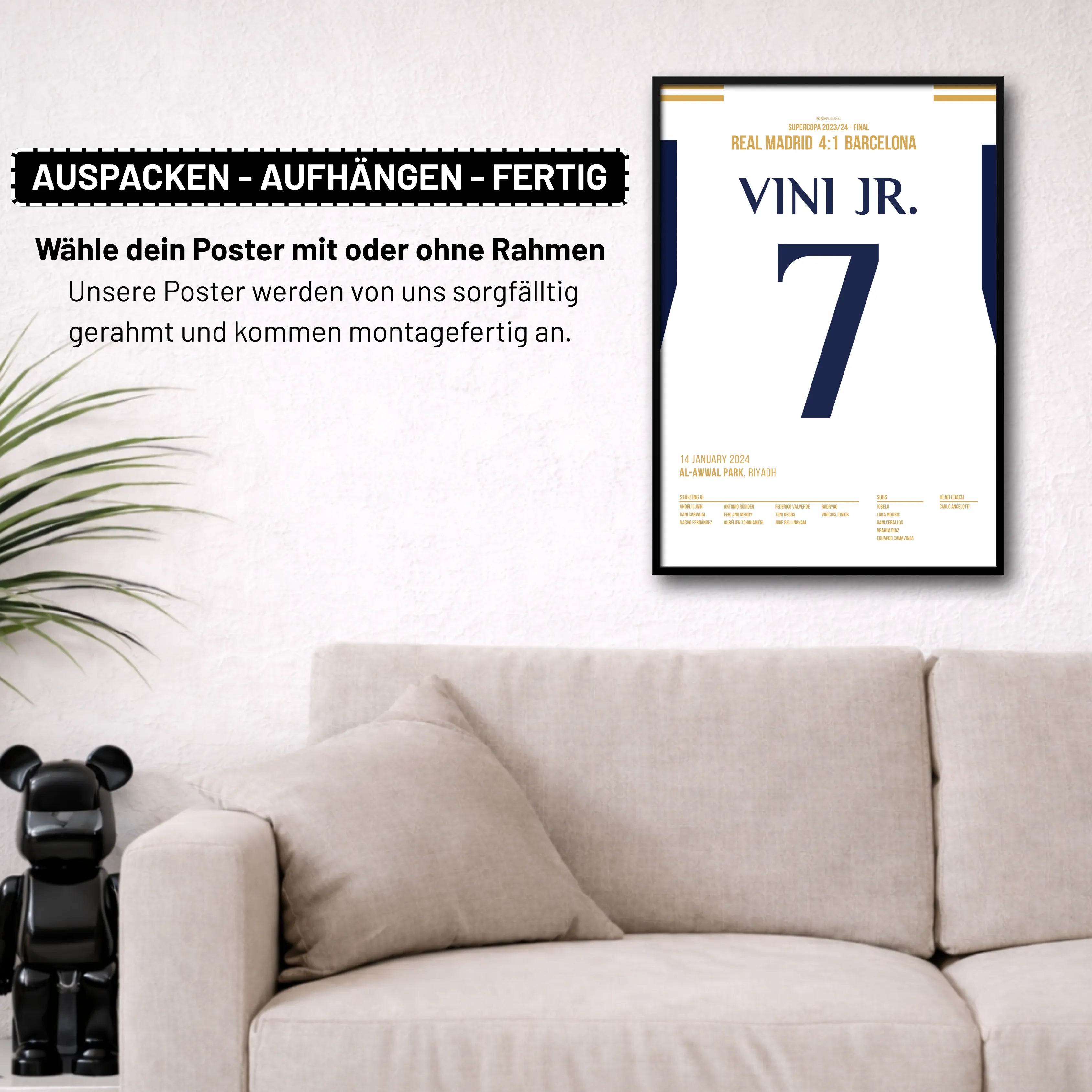 Vini Jr entscheidet den Supercup El Clasico per Hattrick Fußball Poster mit Rahmen