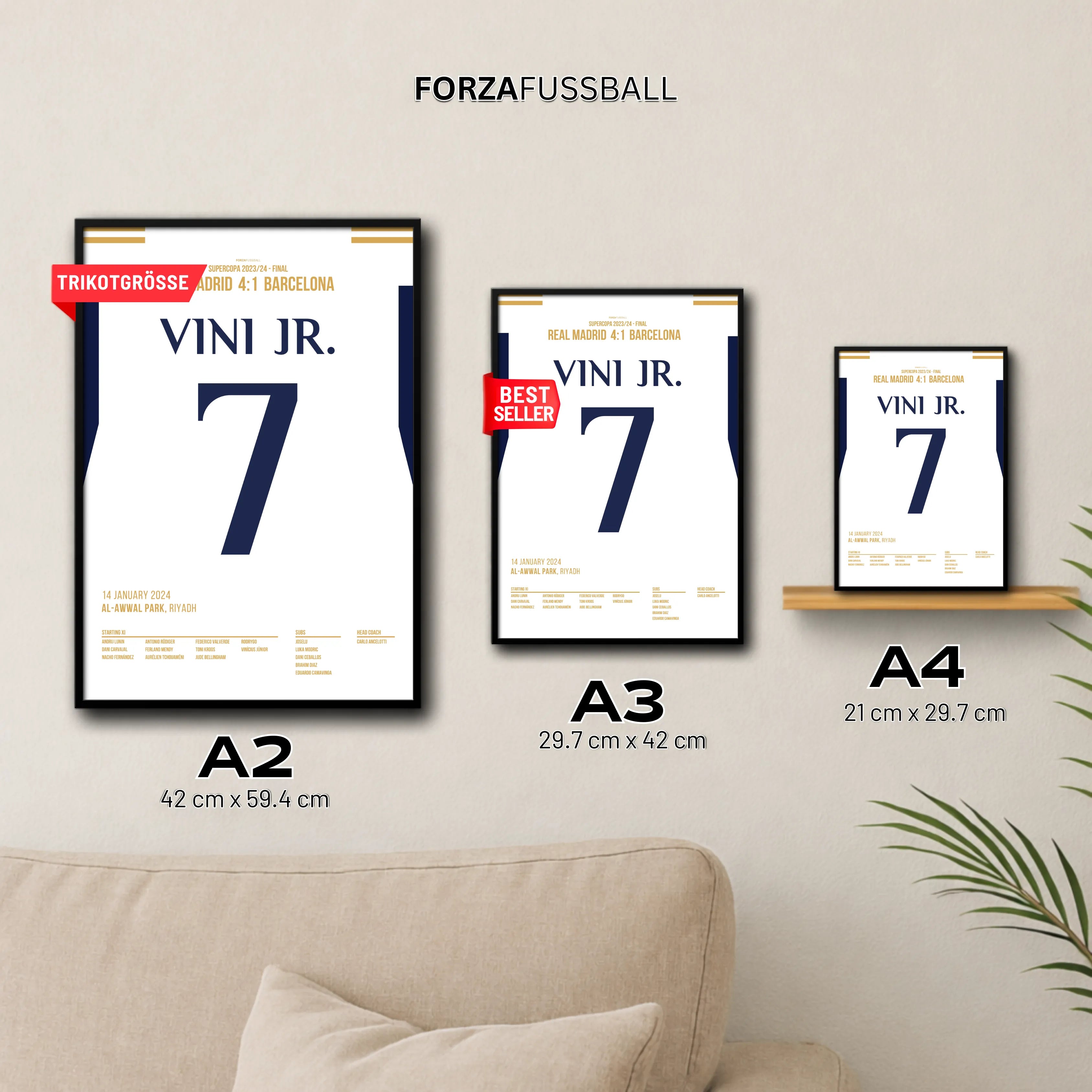 Vini Jr entscheidet den Supercup El Clasico per Hattrick Fußball Poster mit Rahmen