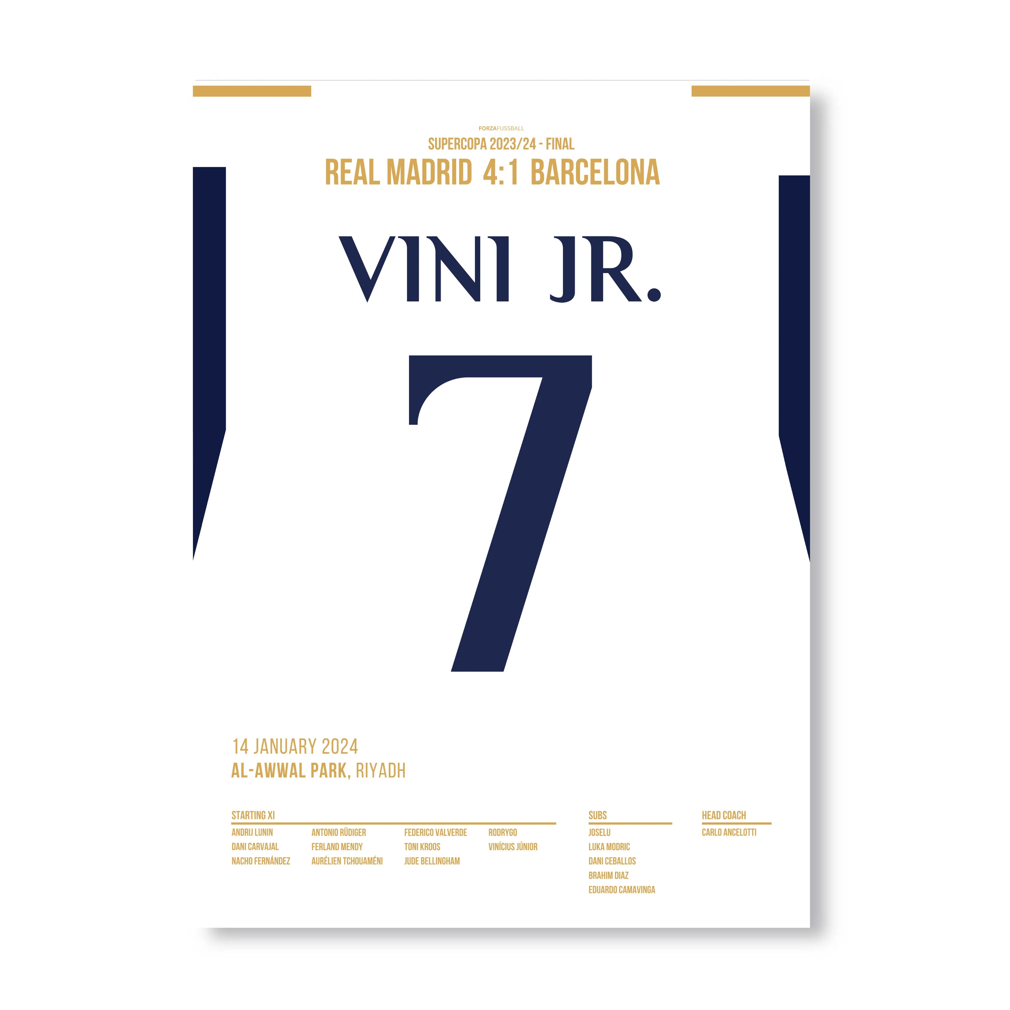Vini Jr entscheidet den Supercup El Clasico per Hattrick Fußball Poster mit Rahmen