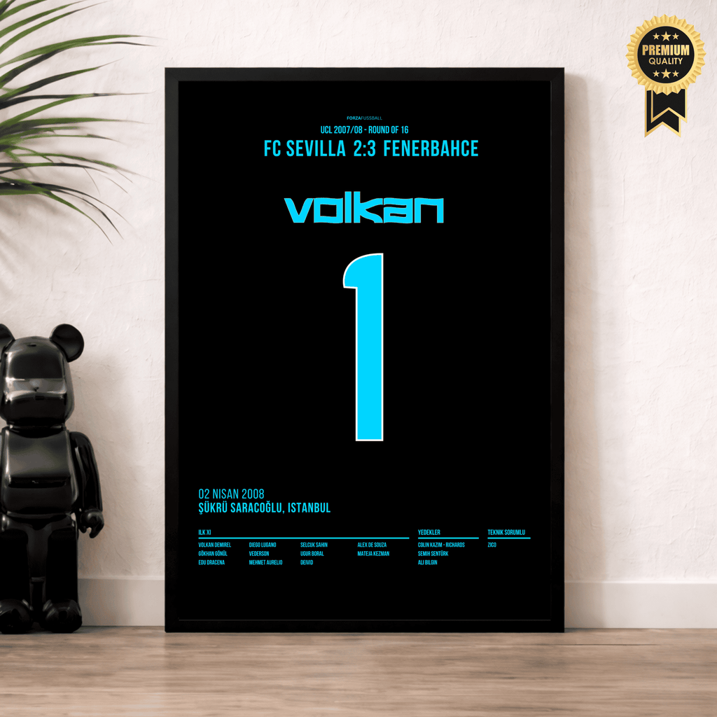 Volkan hält 3 Elfmeter und führt Fener ins CL Viertelfinale 2008 Fußball Poster mit Rahmen