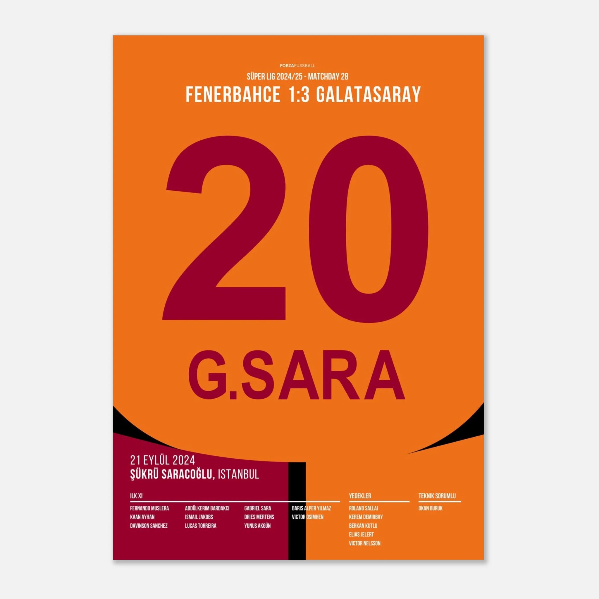 Gabriel Sara trifft zum Derbysieg für Galatasaray Fußball Poster mit Rahmen