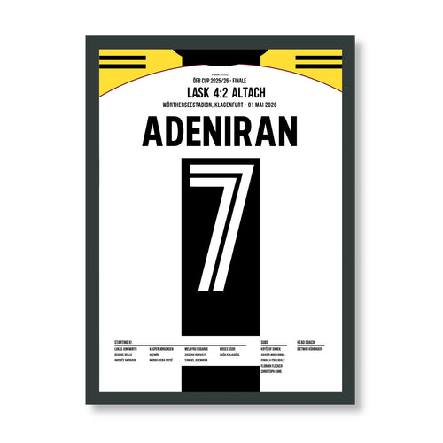 Adeniran LASK Poster – Cupsieg 4:2 gegen Altach, schwarzer Rahmen