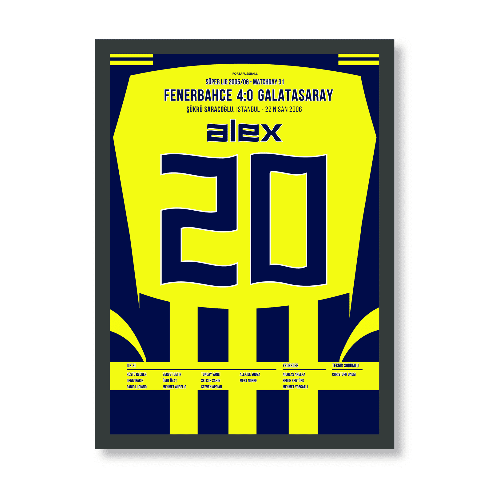 Alex führt Fener zum 4:0 Derbysieg gegen Gala Fußball Poster mit Rahmen