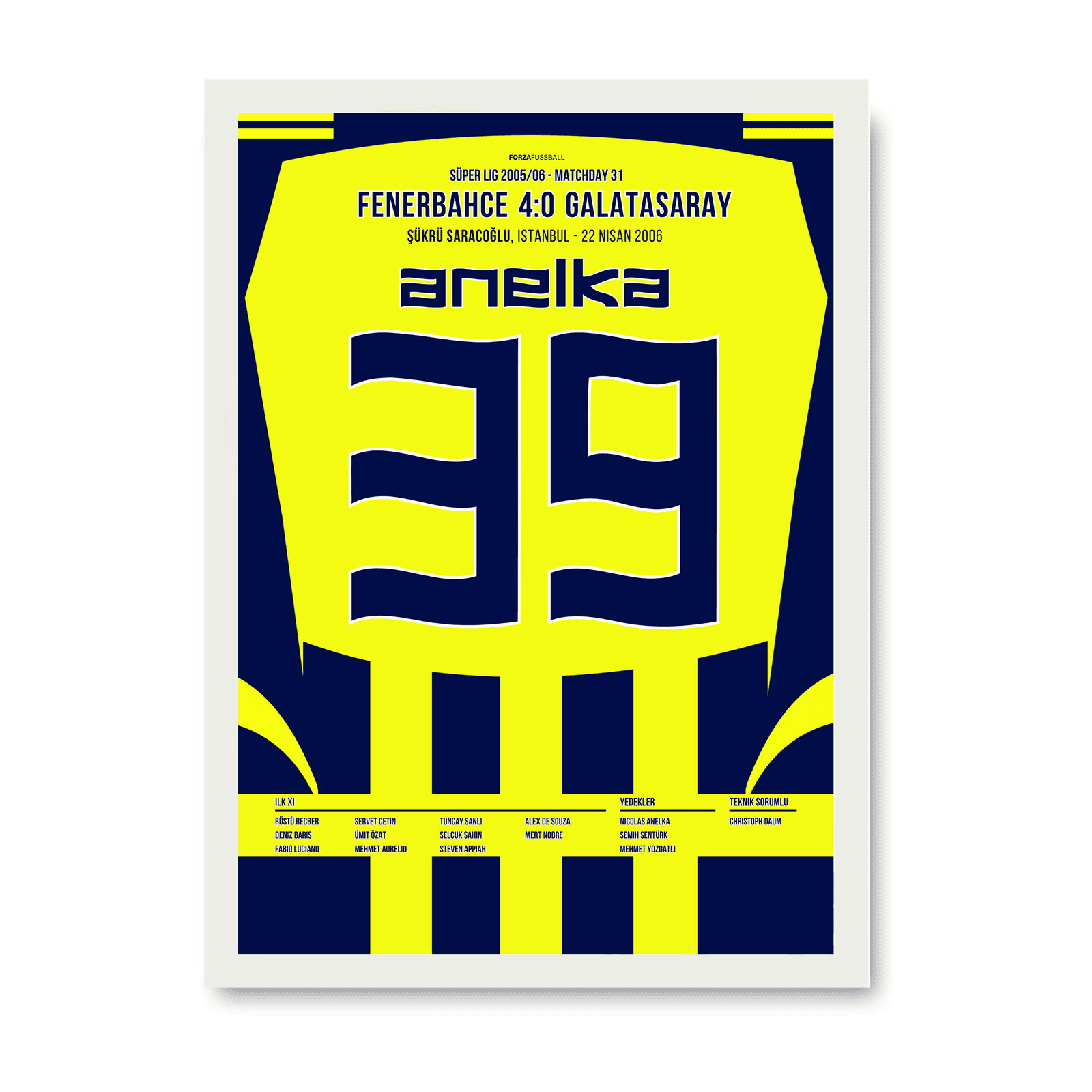 Nicolas Anelka mit dem 4:0 zum Derbysieg gegen Galatasaray Fußball Poster mit Rahmen