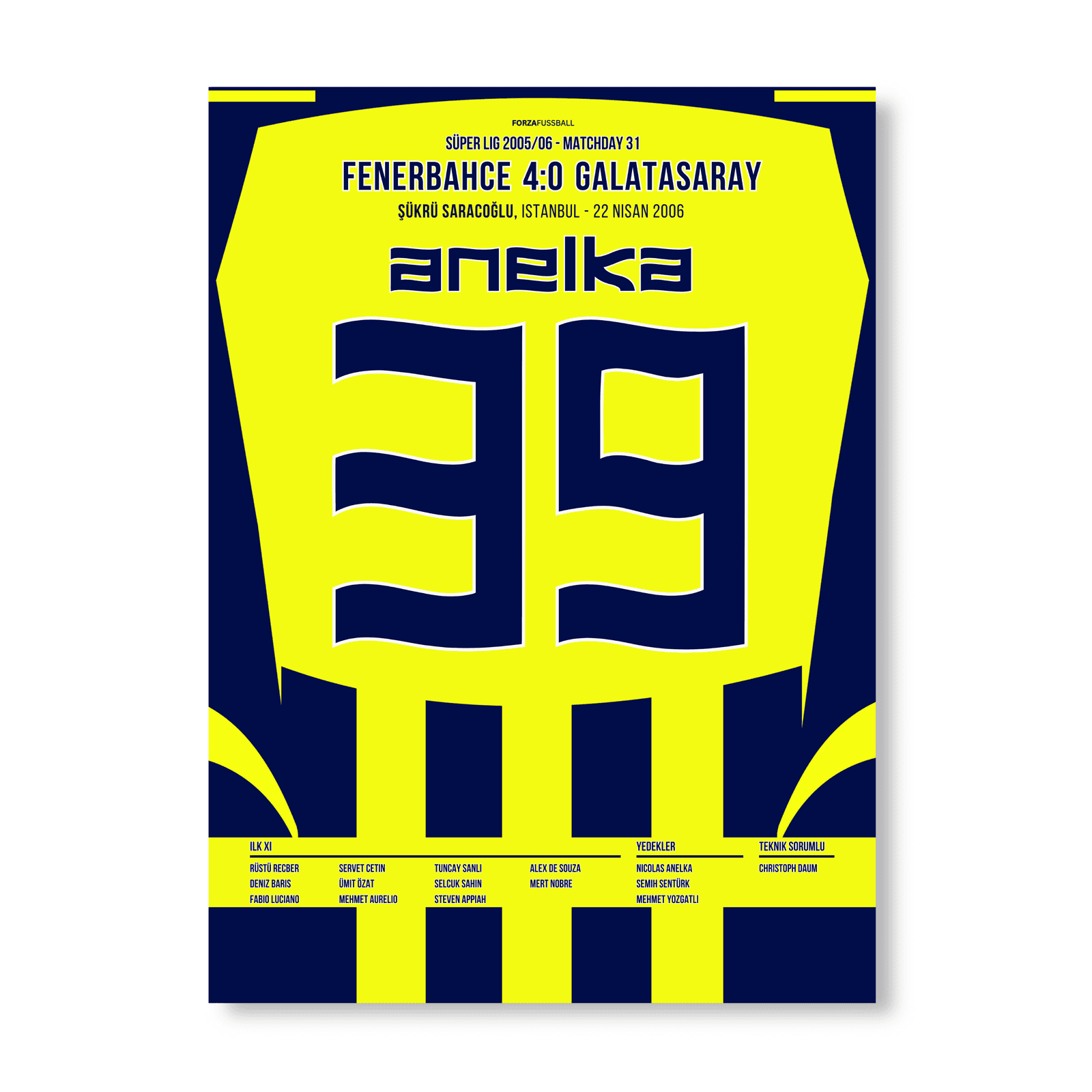 Nicolas Anelka mit dem 4:0 zum Derbysieg gegen Galatasaray Fußball Poster mit Rahmen