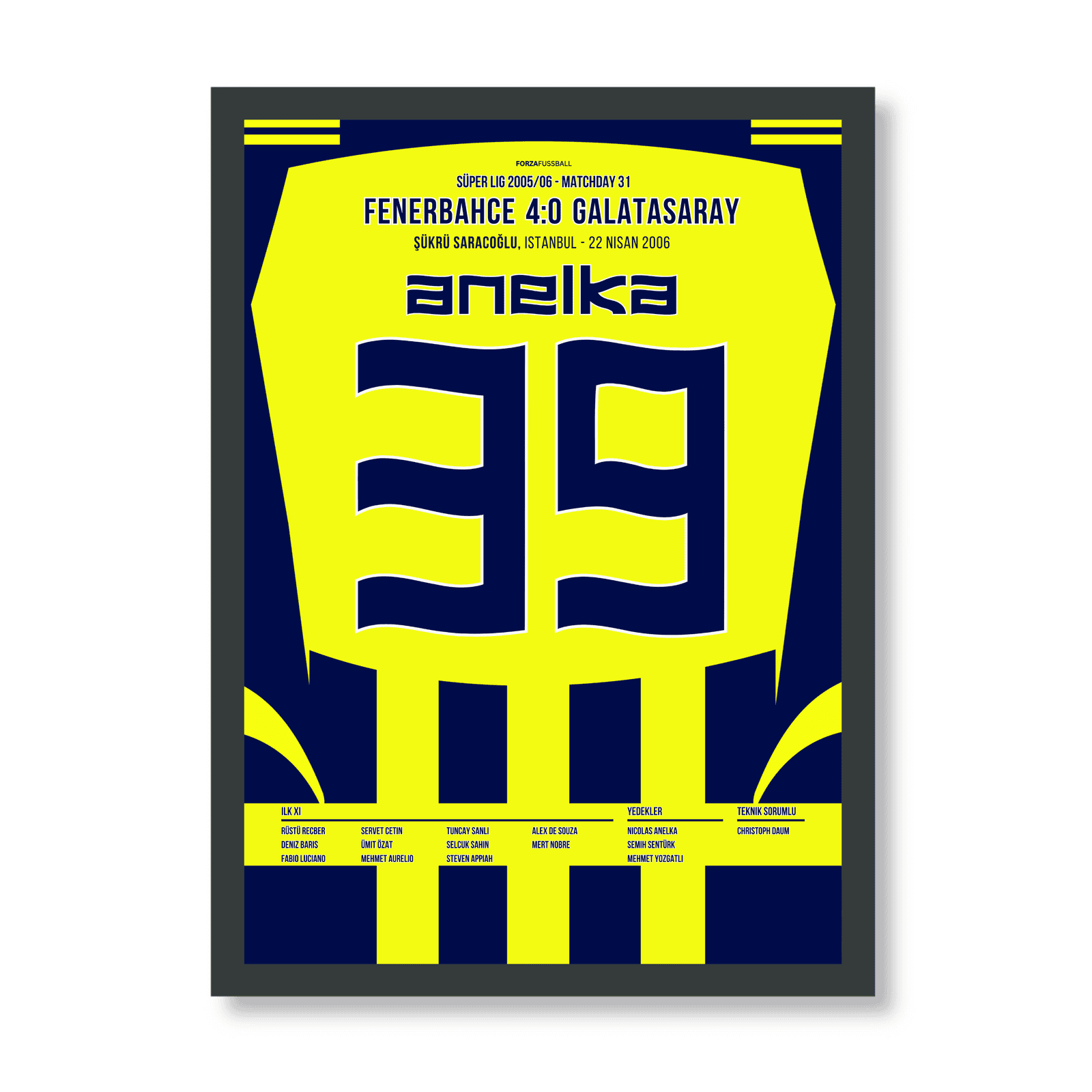 Nicolas Anelka mit dem 4:0 zum Derbysieg gegen Galatasaray Fußball Poster mit Rahmen