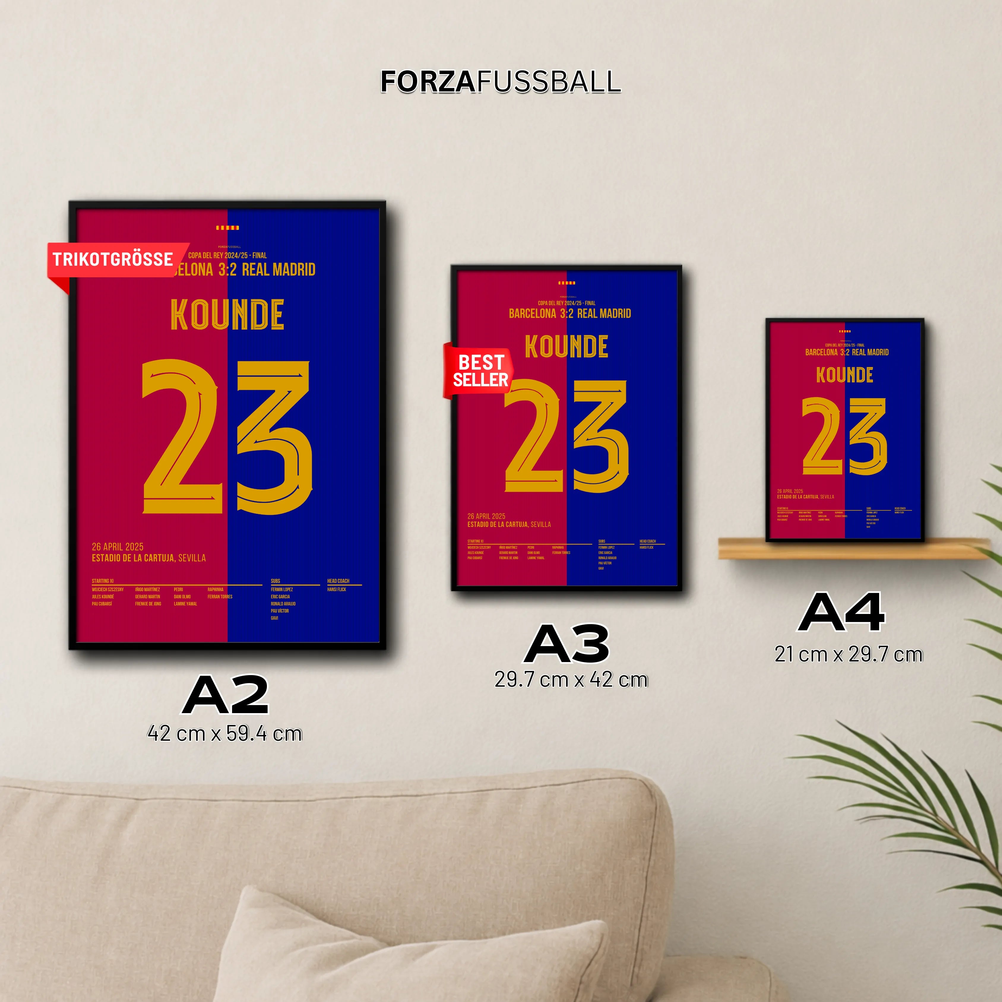 Kounde schießt Barca zum Pokalsieg im Clasico Fußball Poster mit Rahmen