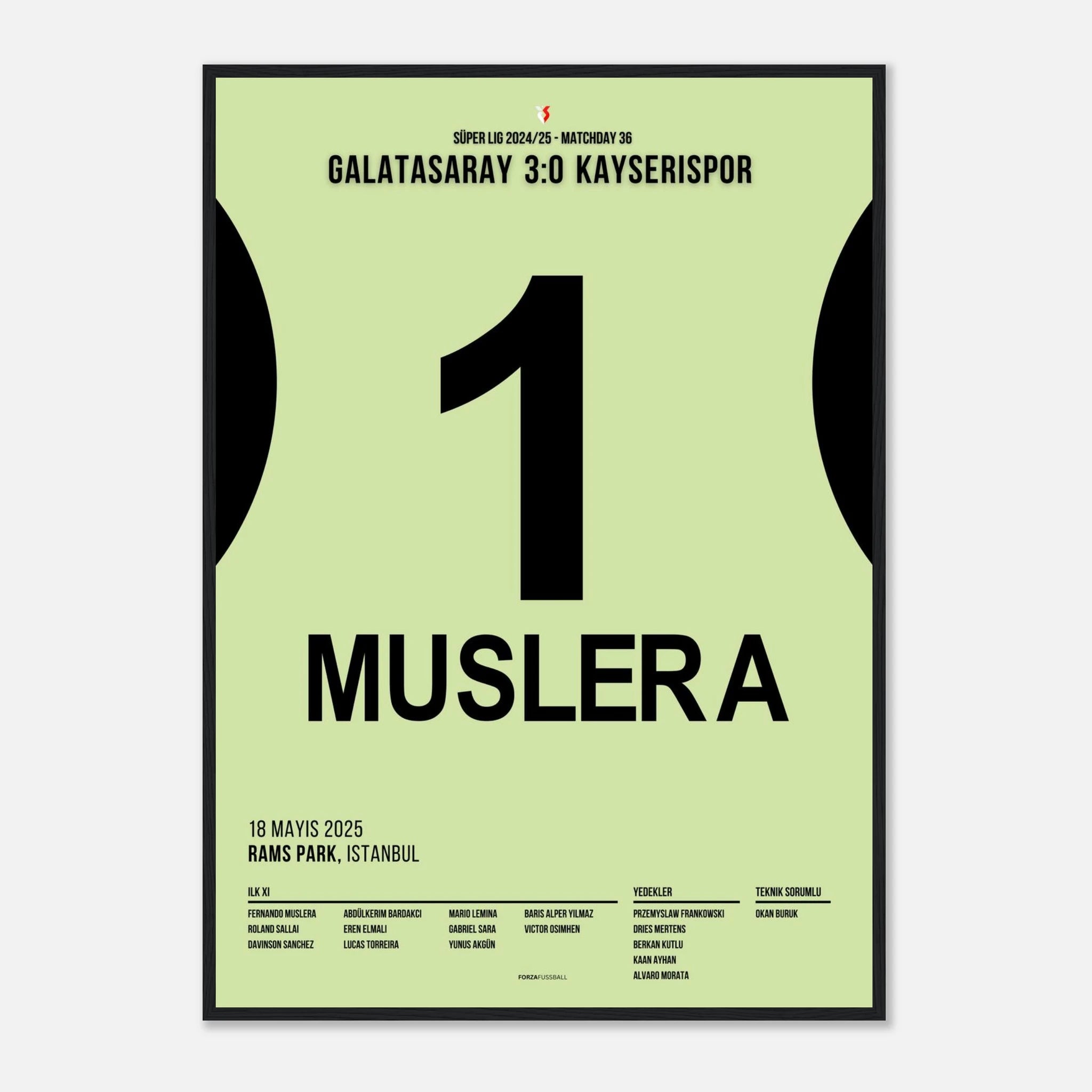 Muslera trifft und geht als Legende Fußball Poster mit Rahmen