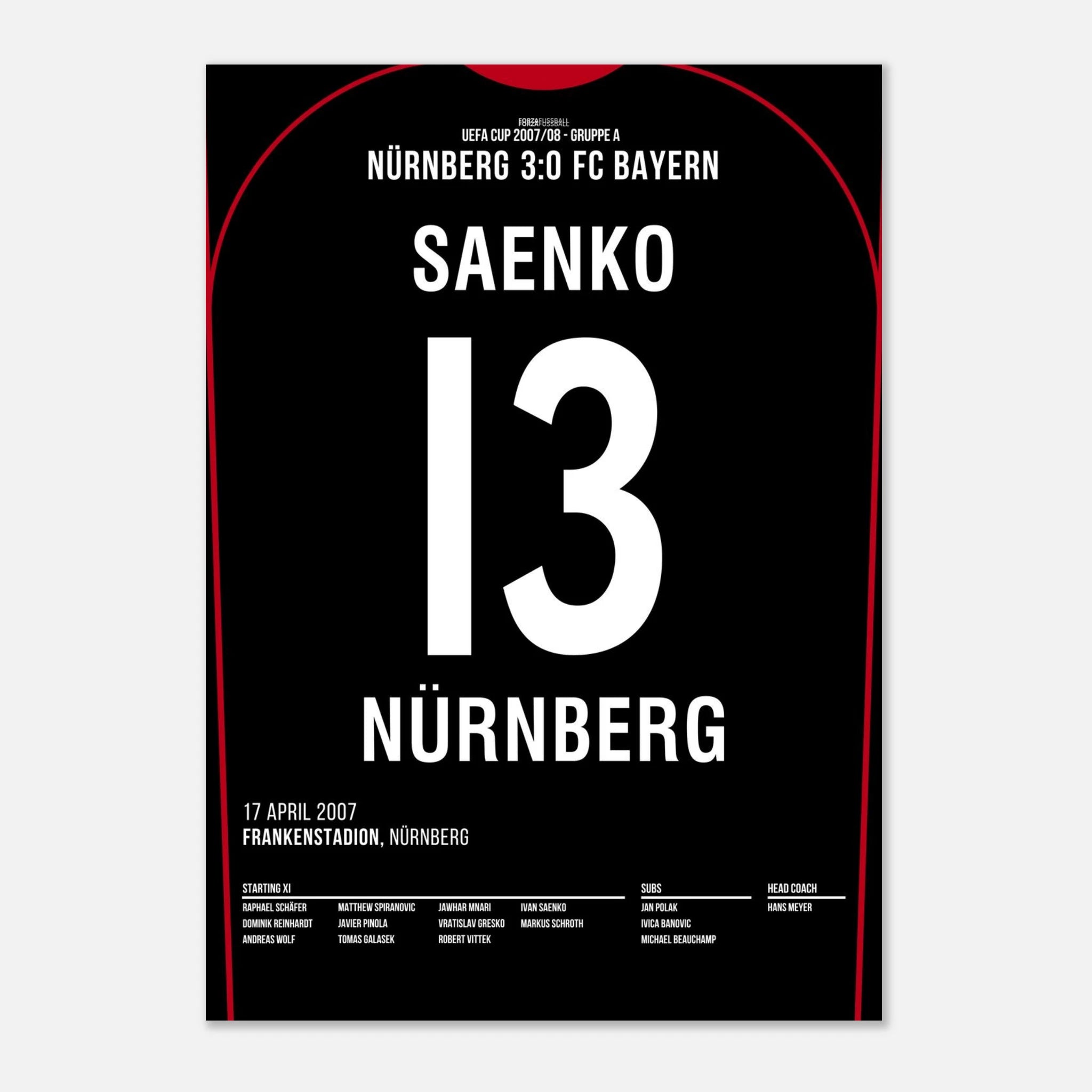 Ivan Saenko war dabei! FCN 3 - Bayern 0 Fußball Poster mit Rahmen