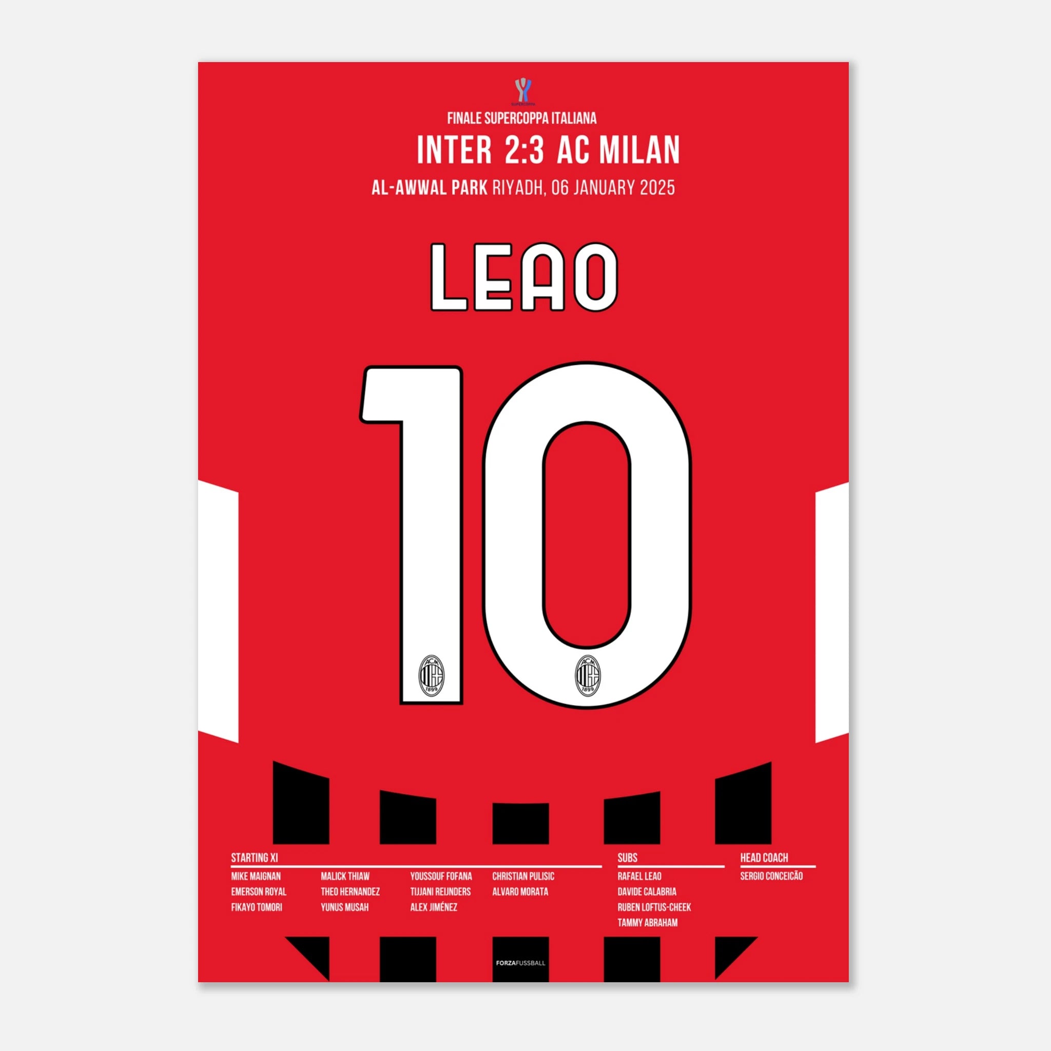 Leao führt Milan zum Super Cup Comeback im Derby Fußball Poster mit Rahmen