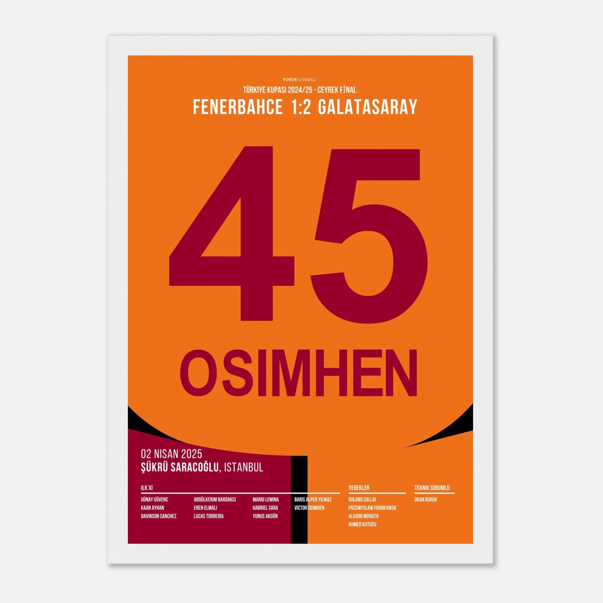 Osimhen ist eine Nummer zu groß für Fenerbahce Fußball Poster mit Rahmen