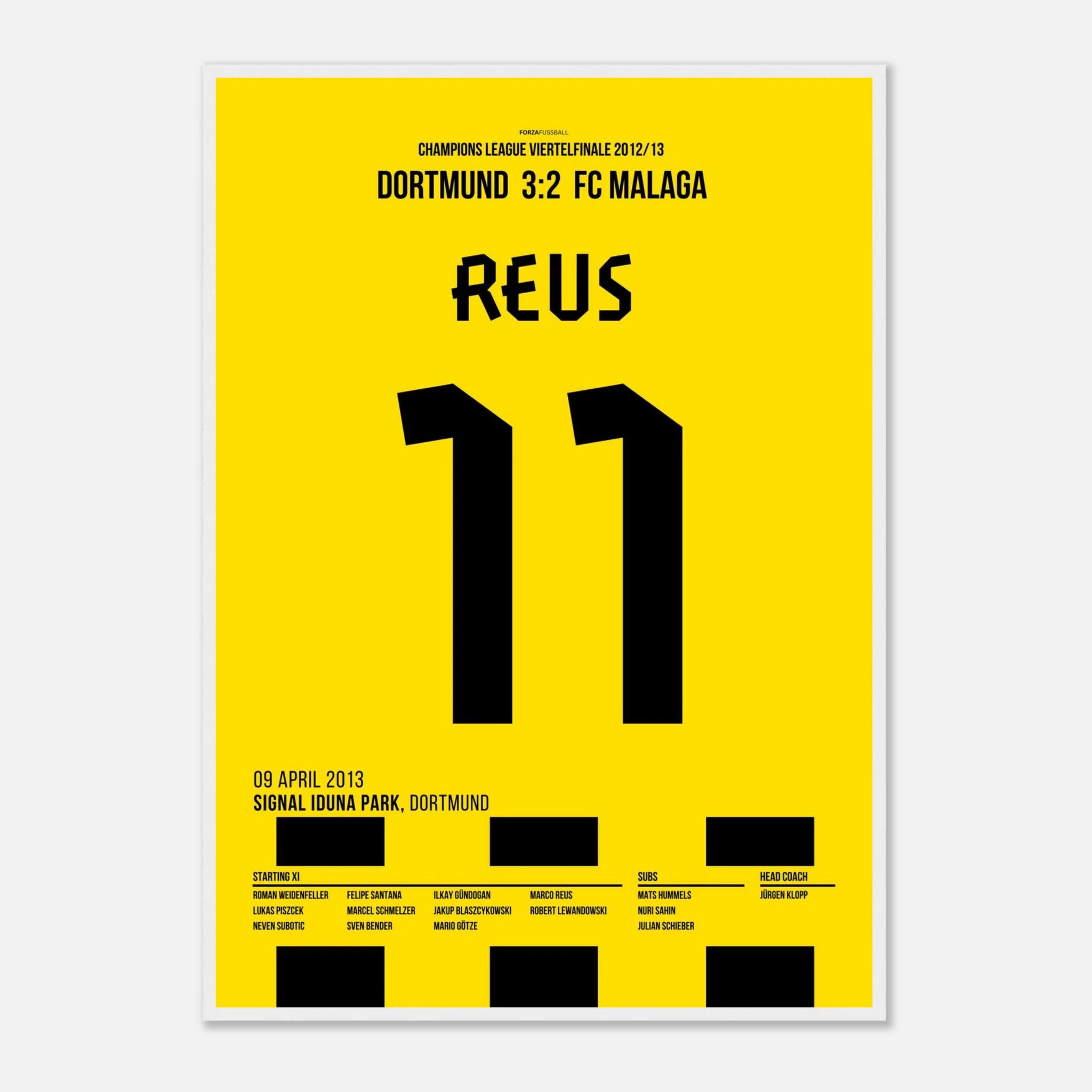 Reus mit dem Spiel seines Lebens gegen Malaga Fußball Poster mit Rahmen