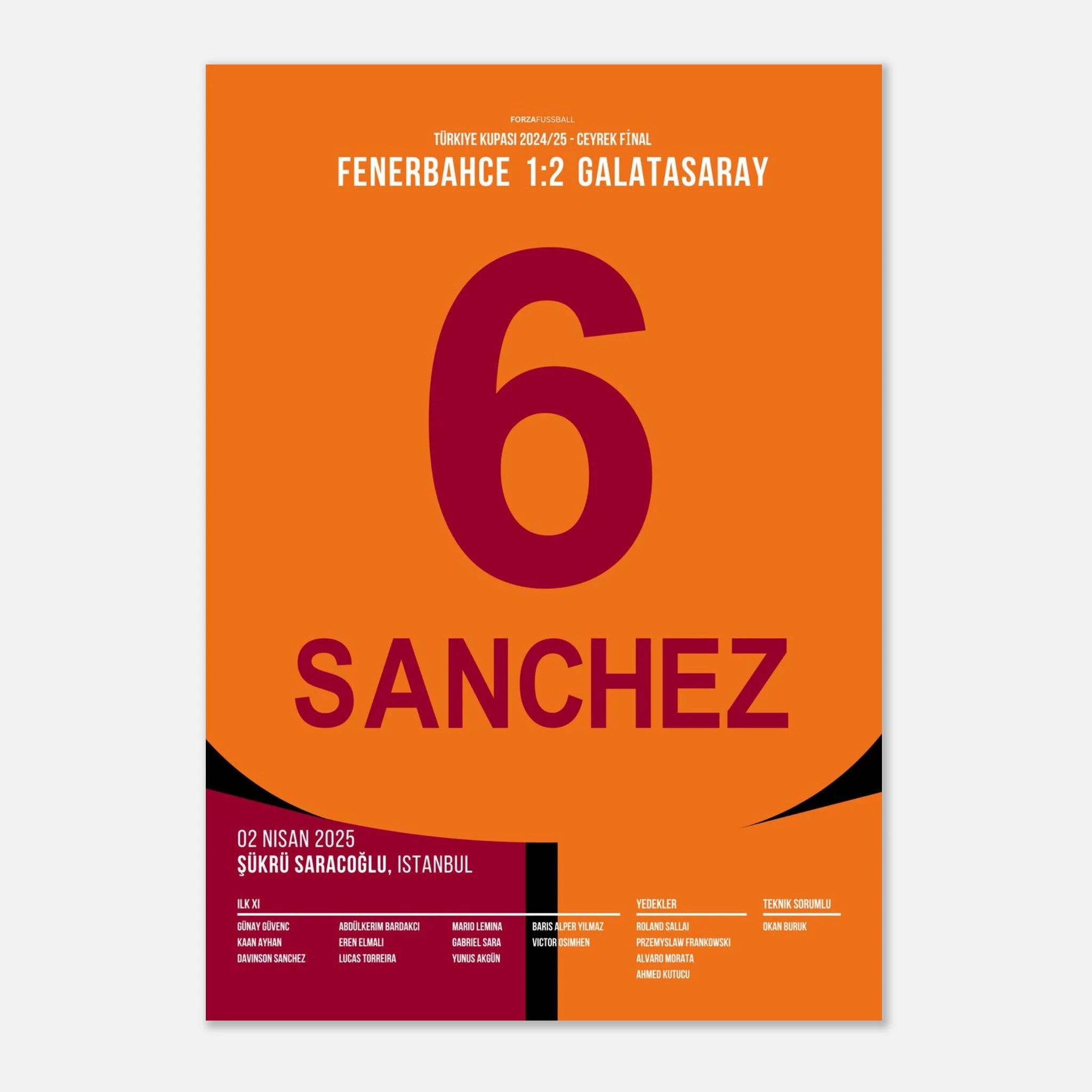 Davinson Sanchez rettet Gala per Fallrückzieher gegen Fener Fußball Poster mit Rahmen