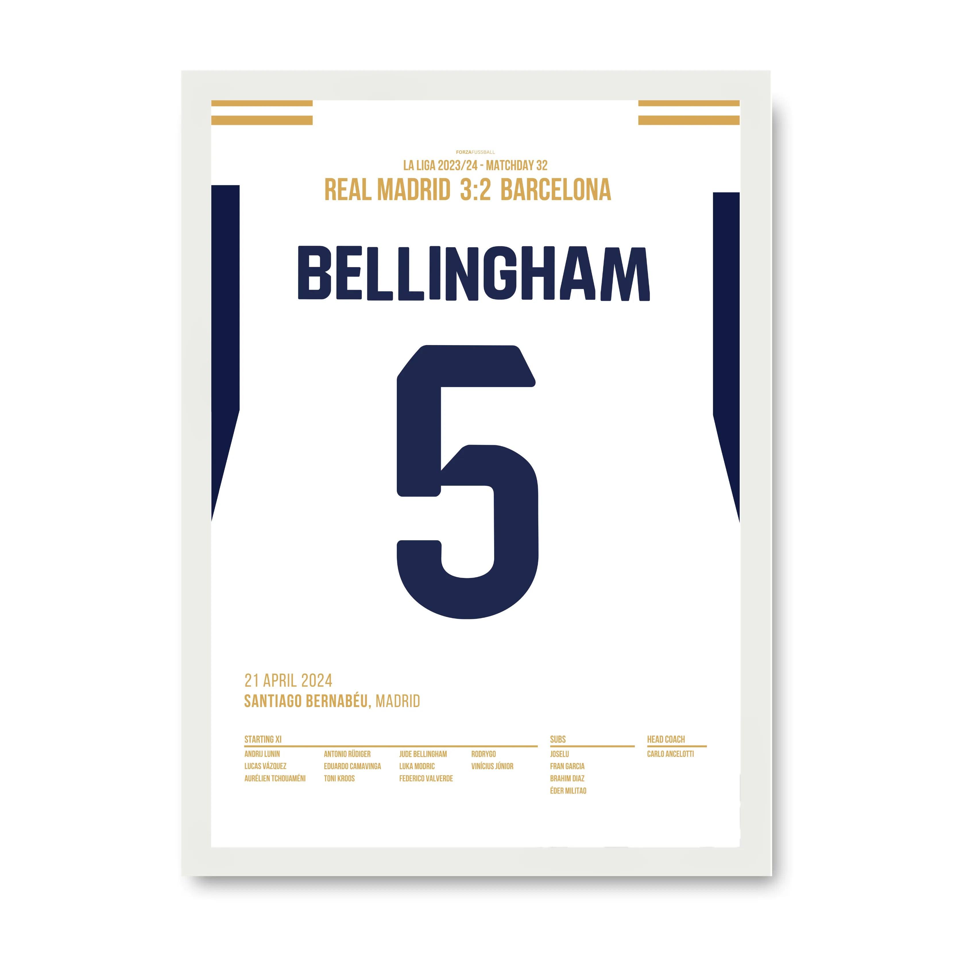 Jude Bellingham entscheidet den Clasico in der Nachspielzeit Fußball Poster mit Rahmen