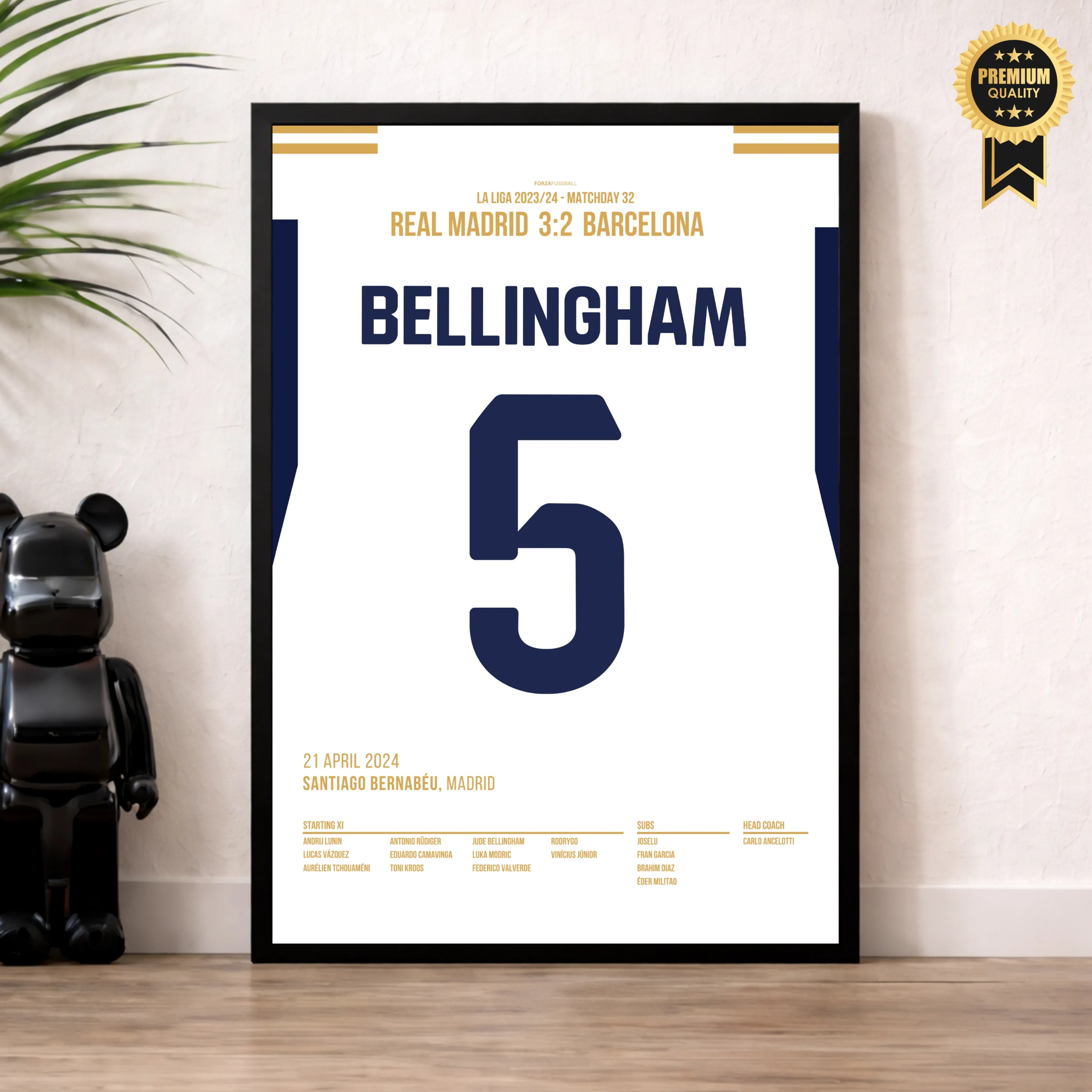 Jude Bellingham entscheidet den Clasico in der Nachspielzeit Fußball Poster mit Rahmen