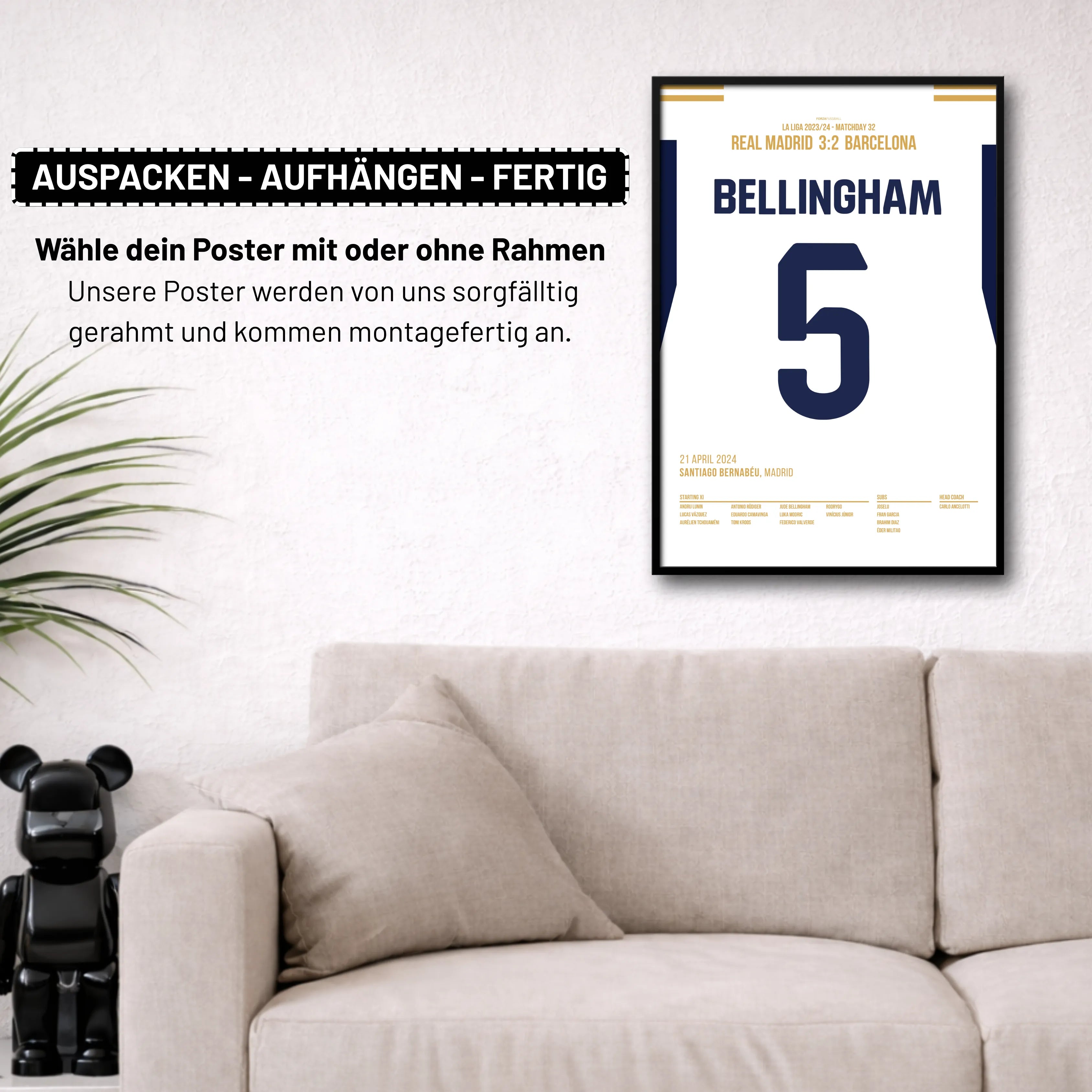 Jude Bellingham entscheidet den Clasico in der Nachspielzeit Fußball Poster mit Rahmen