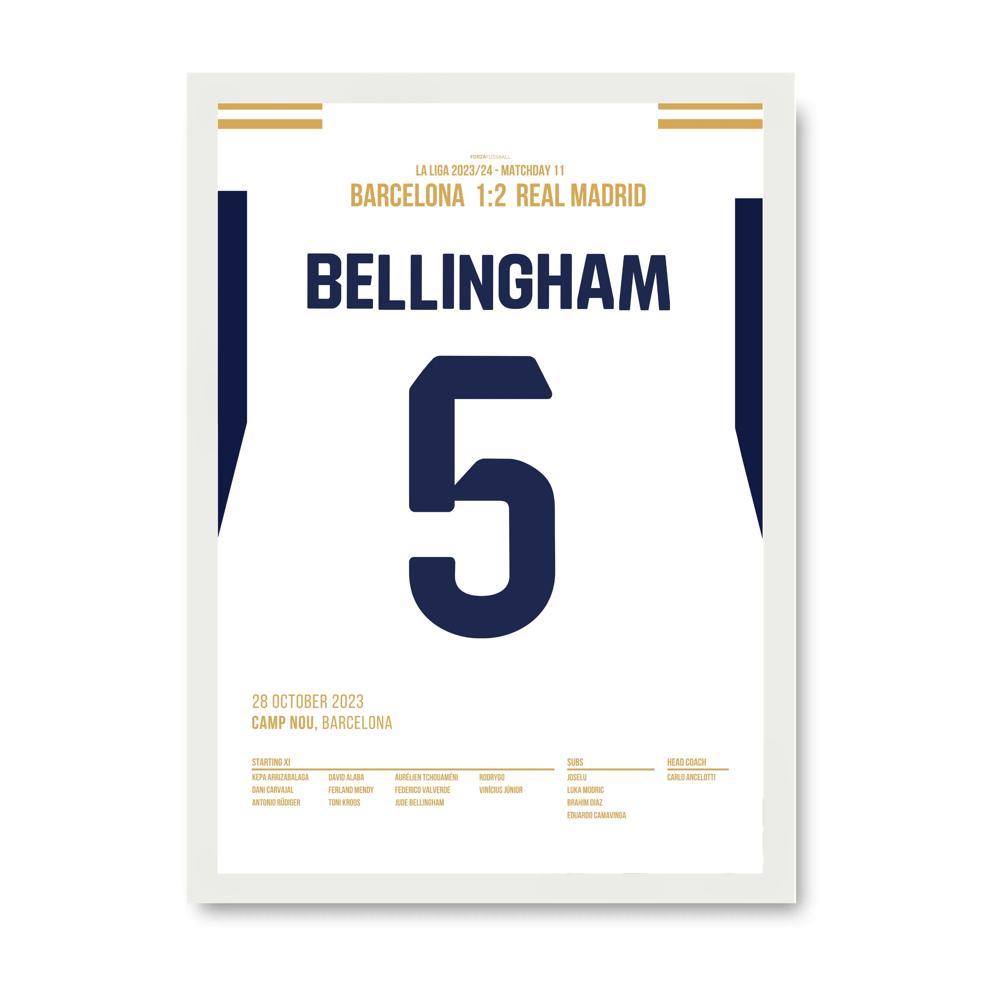 Bellingham verstummt das Camp Nou in der letzten Minute Fußball Poster mit Rahmen