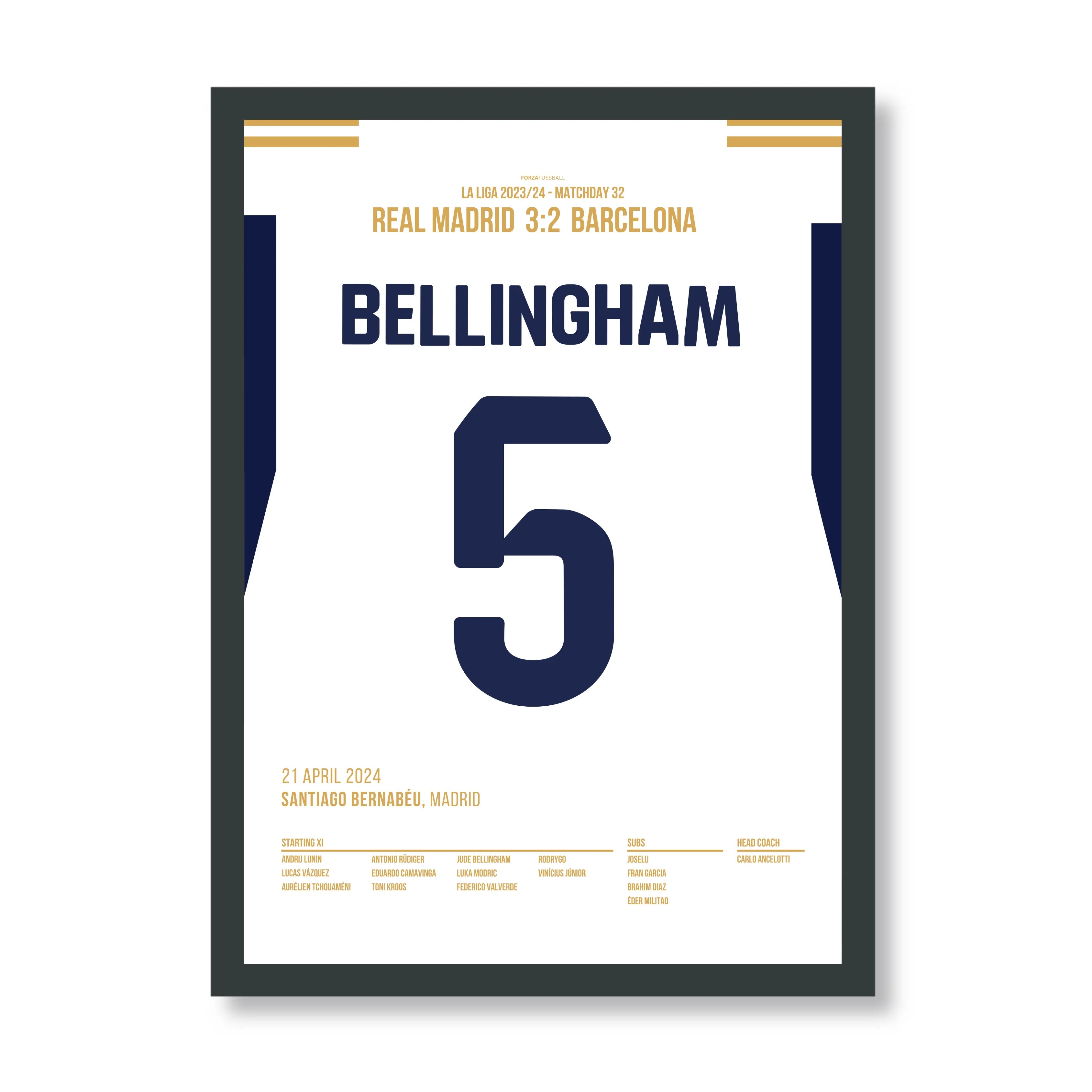 Jude Bellingham entscheidet den Clasico in der Nachspielzeit Fußball Poster mit Rahmen