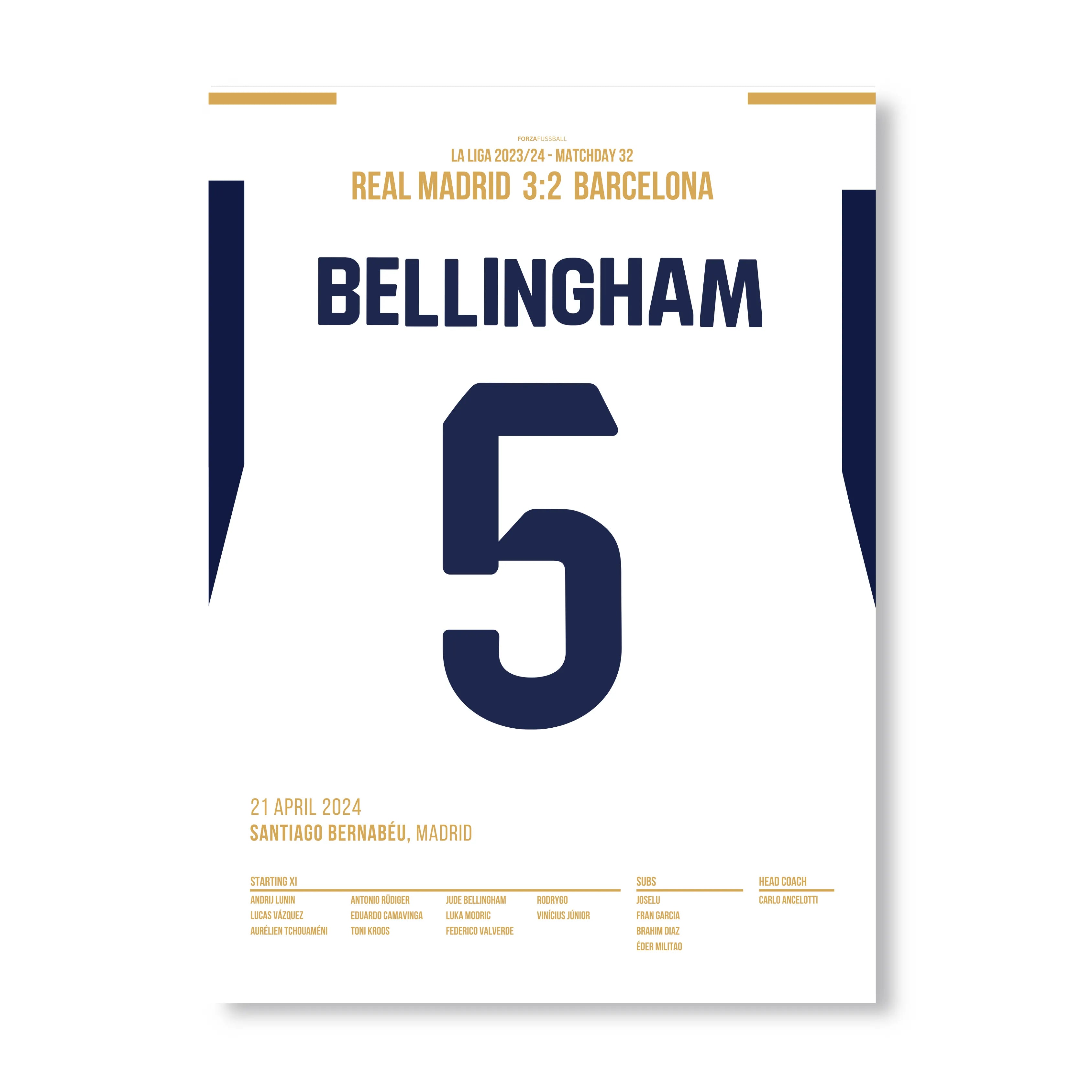 Jude Bellingham entscheidet den Clasico in der Nachspielzeit Fußball Poster mit Rahmen