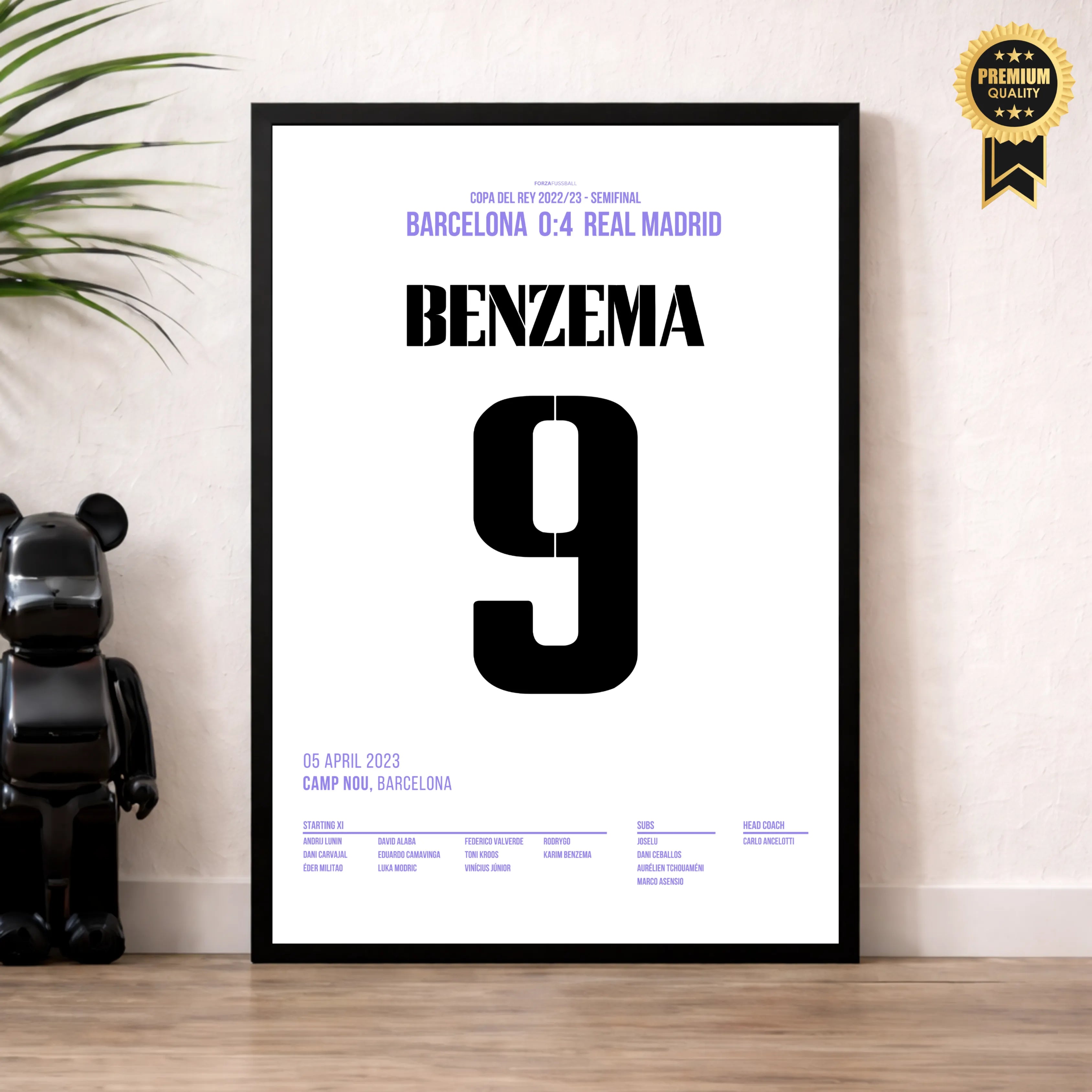 Benzema knallt Barca im Camp Nou per Hattrick aus der Copa Fußball Poster mit Rahmen