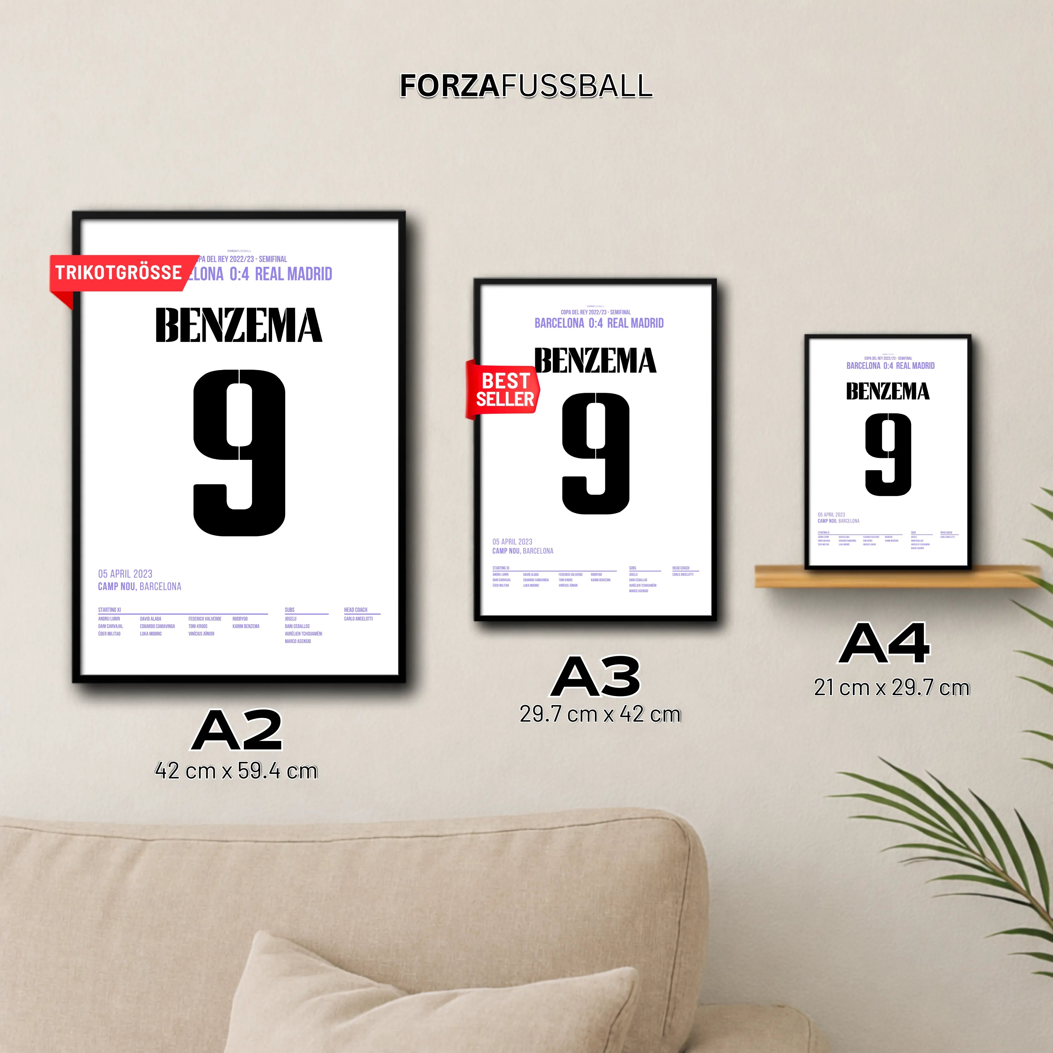 Benzema knallt Barca im Camp Nou per Hattrick aus der Copa Fußball Poster mit Rahmen